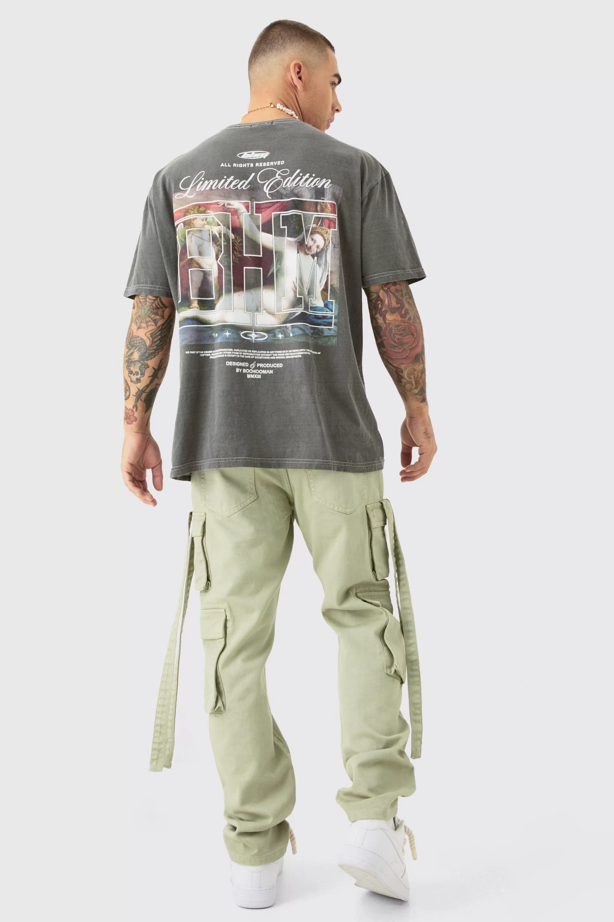 boohooMAN Straight Rigid Multi Pocket Overdye Cargo Jean In | UK