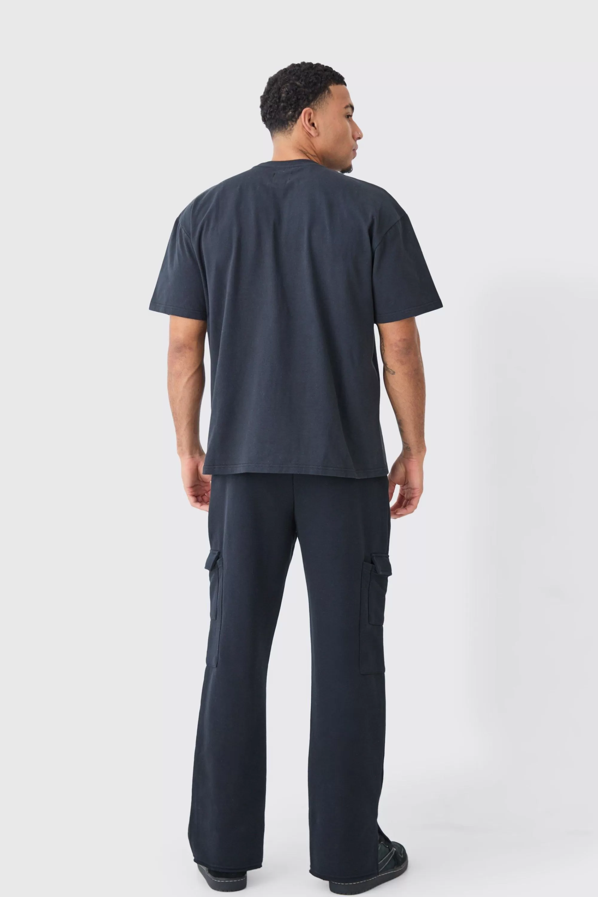 boohooMAN Straight Split Hem Heavy Distressed Applique Joggers | UK