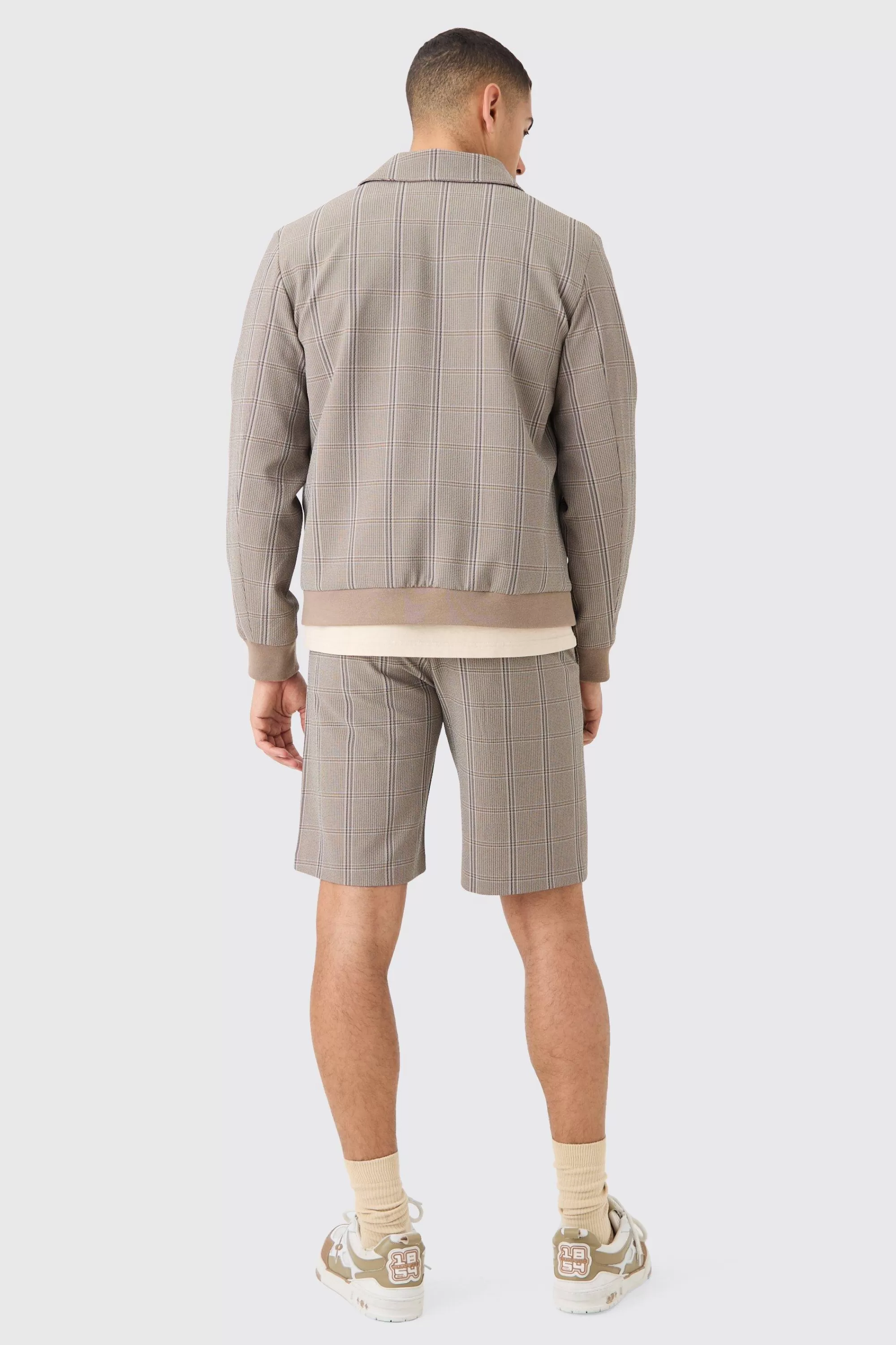 boohooMAN Stretch Textured Check Smart Bomber Jacket | UK