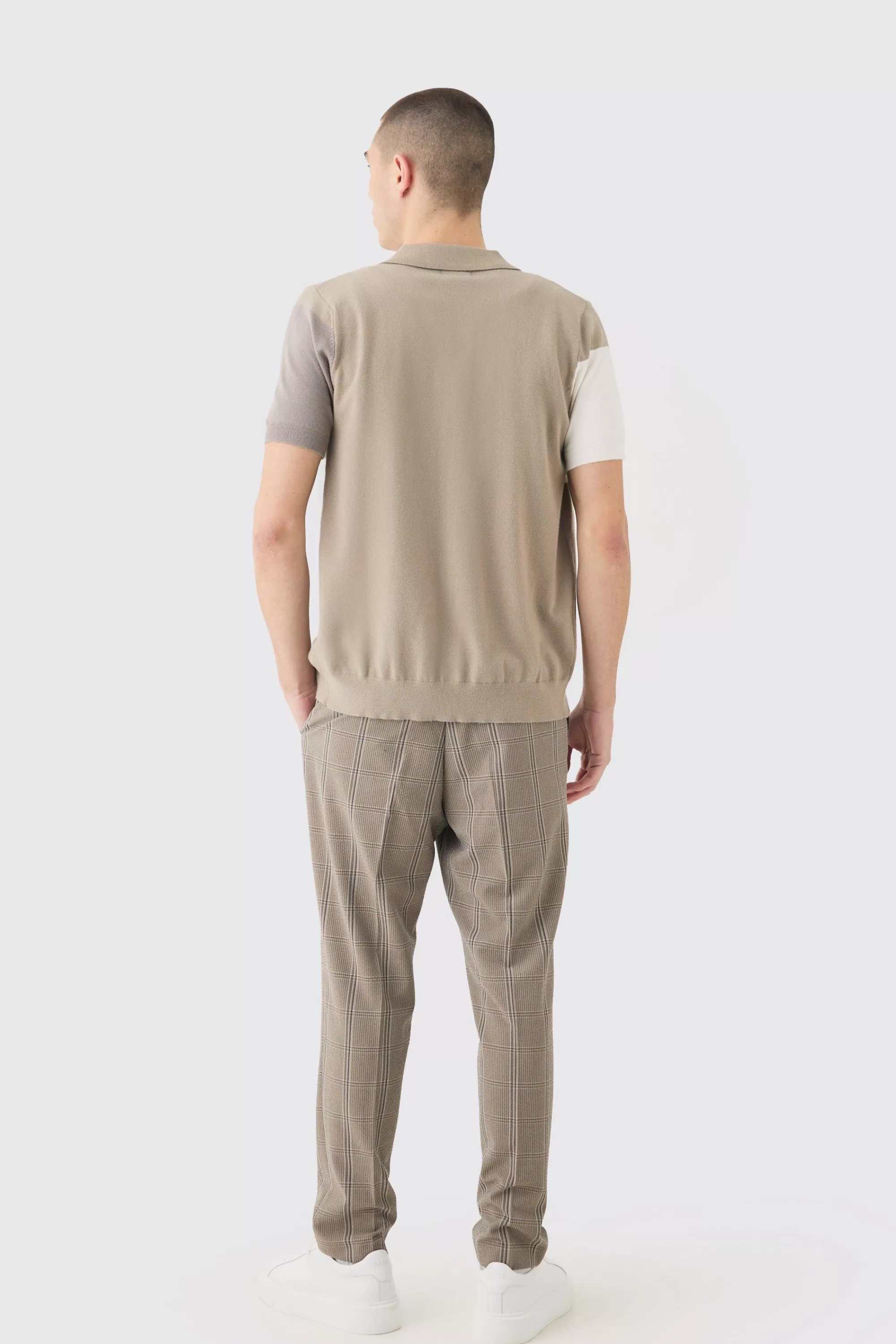 boohooMAN Stretch Textured Check Smart Suit Set | UK