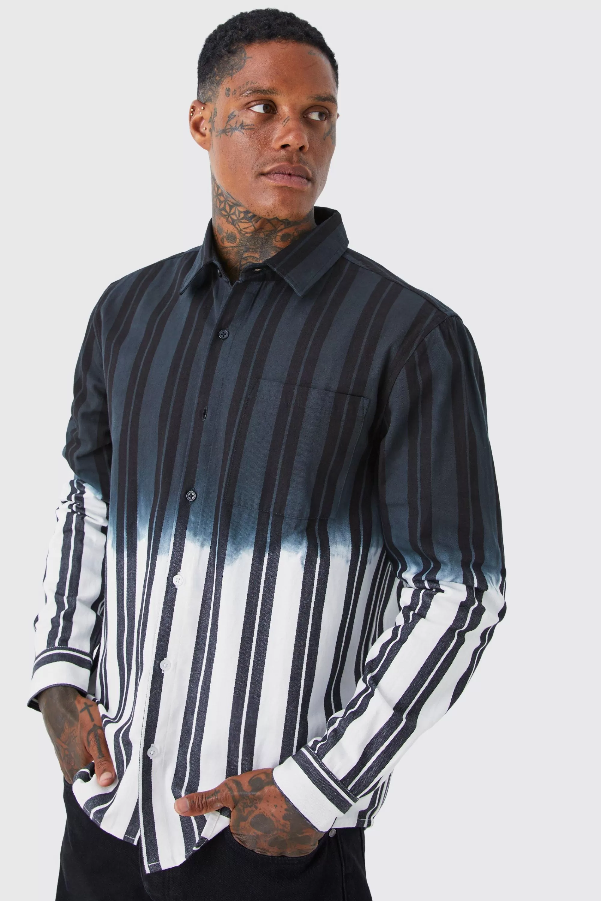 boohooMAN Striped Ombre Twill Overshirt | UK