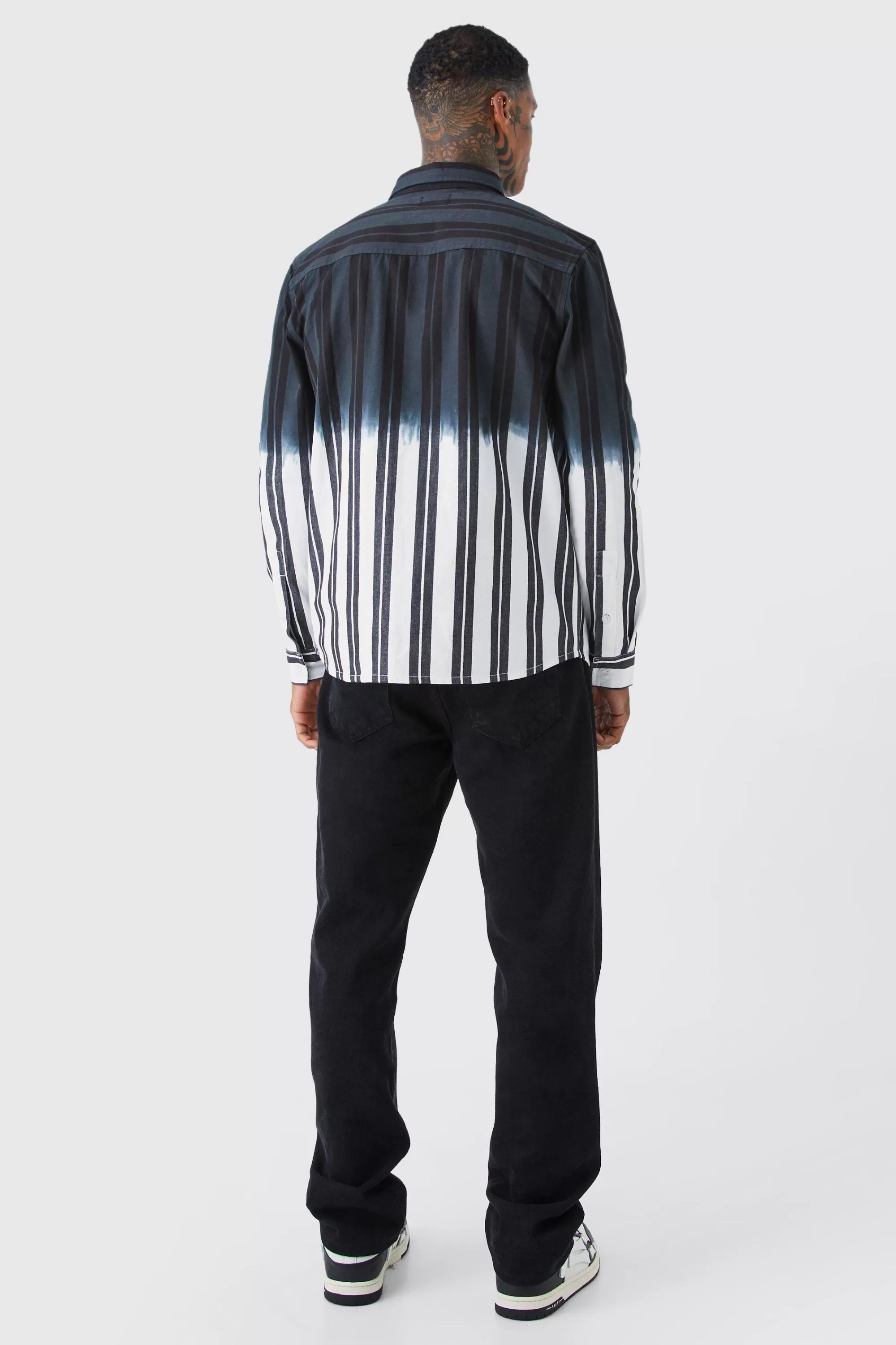 boohooMAN Striped Ombre Twill Overshirt | UK