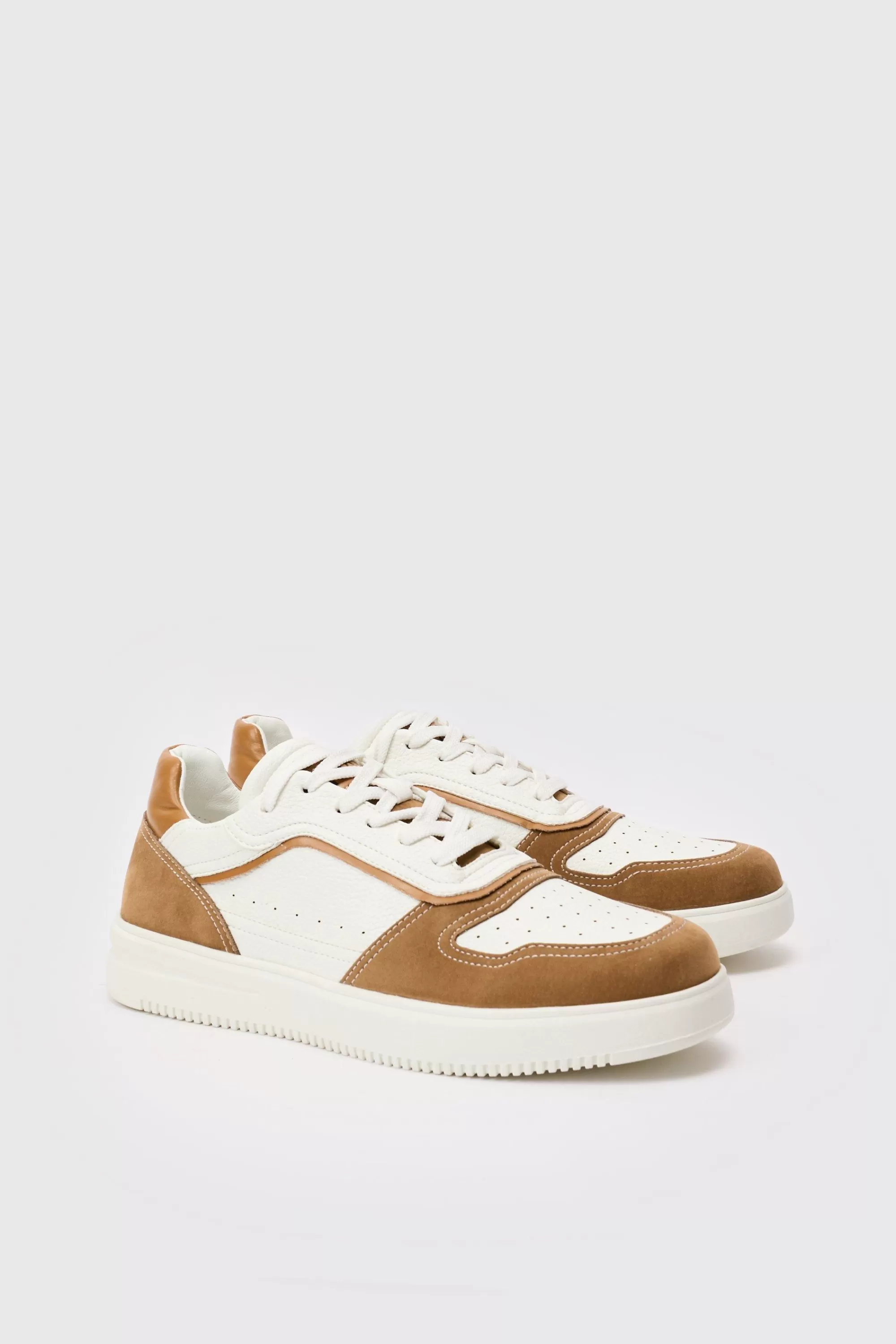boohooMAN Suede Contrast Panel Trainer In | UK