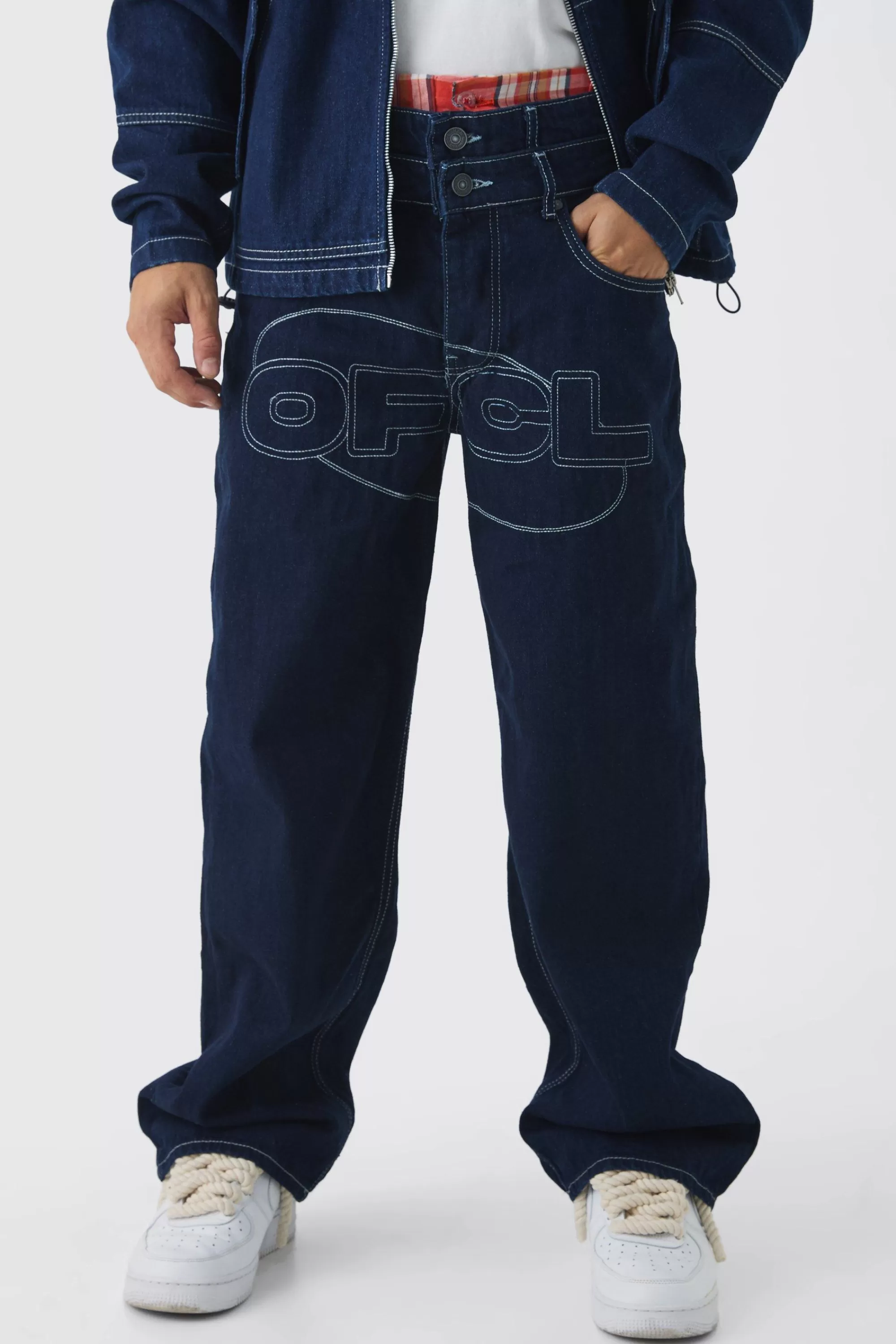 boohooMAN Super Baggy Rigid Boxer Double Waistband Jeans | UK