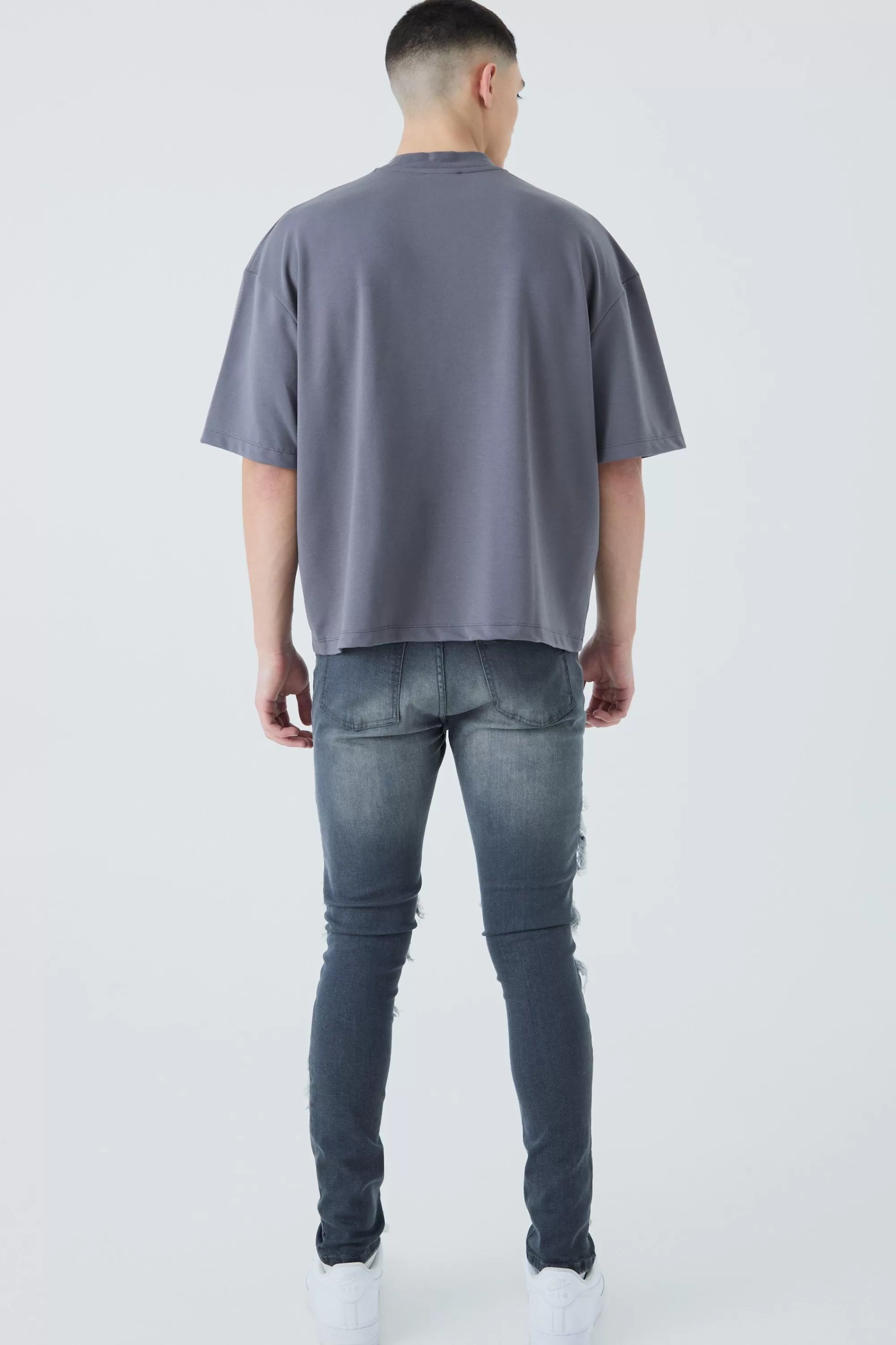 boohooMAN Super Skinny Biker Rip & Repair Paint Splatter Jeans | UK