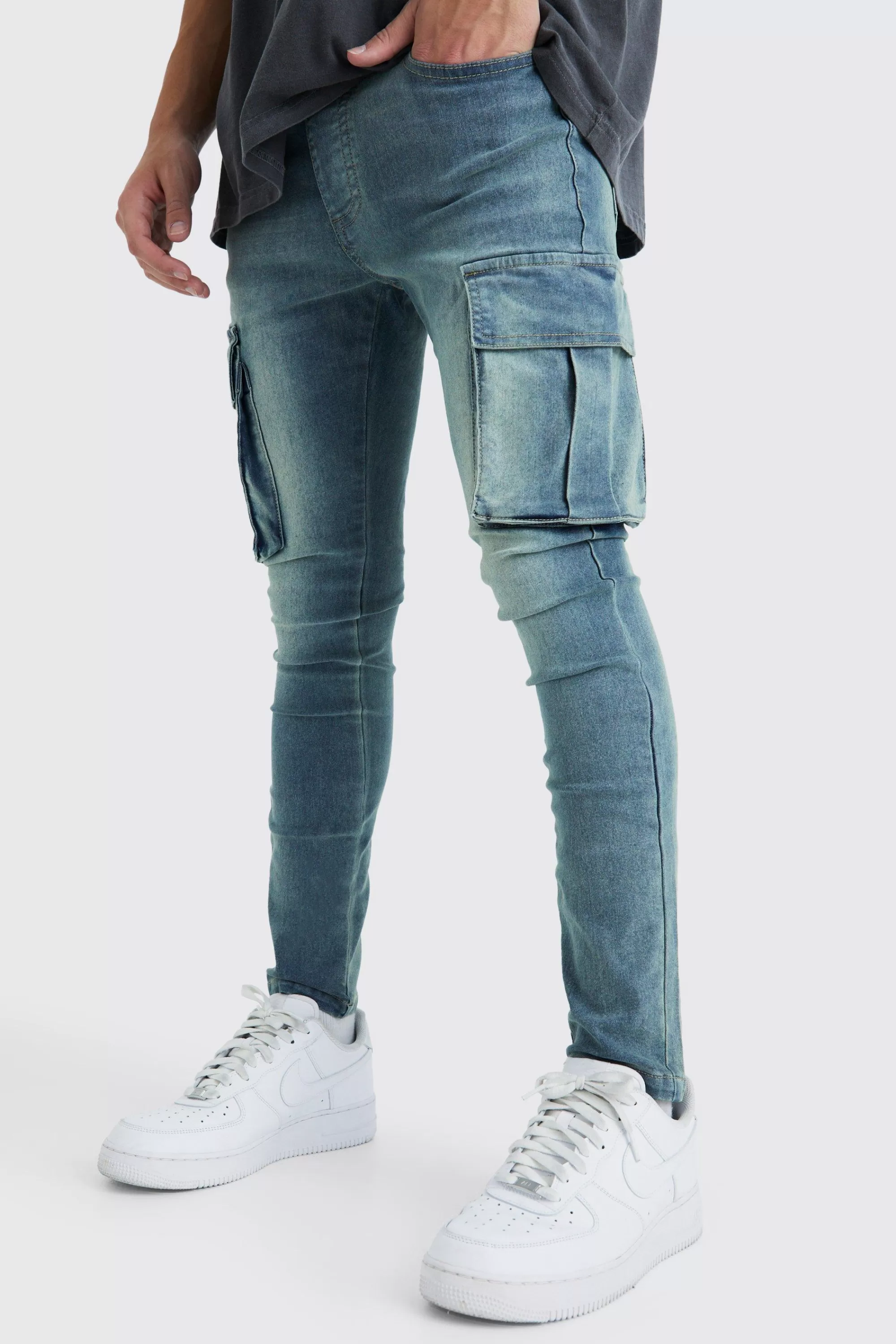 boohooMAN Super Skinny Cargo Jeans | UK