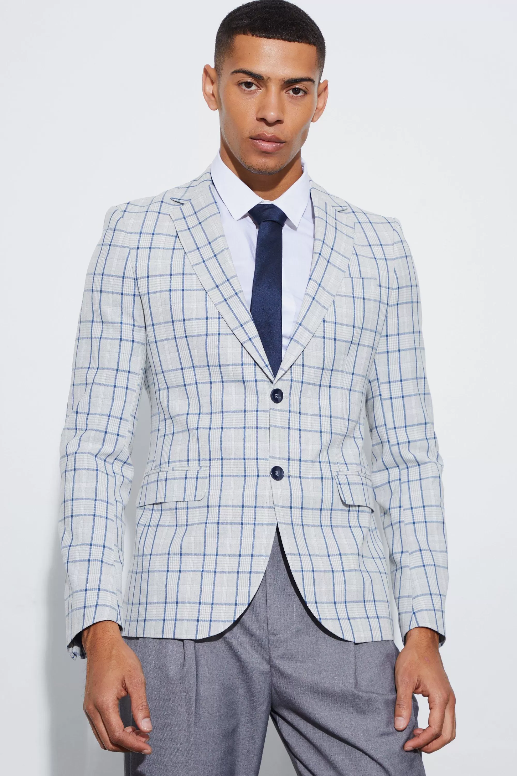 boohooMAN Super Skinny Check Single Breasted Suit | UK