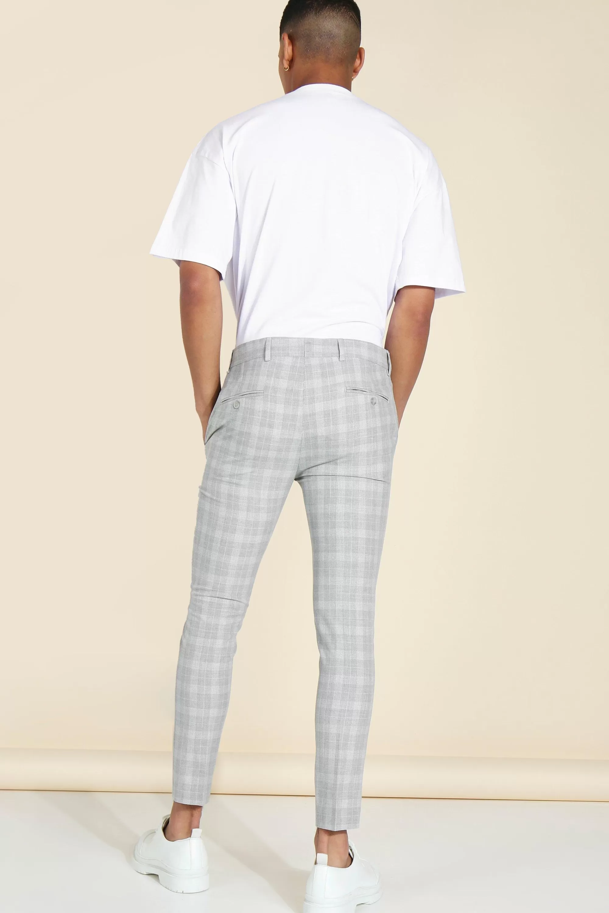 boohooMAN Super Skinny Crop Check Tailored Trouser | UK