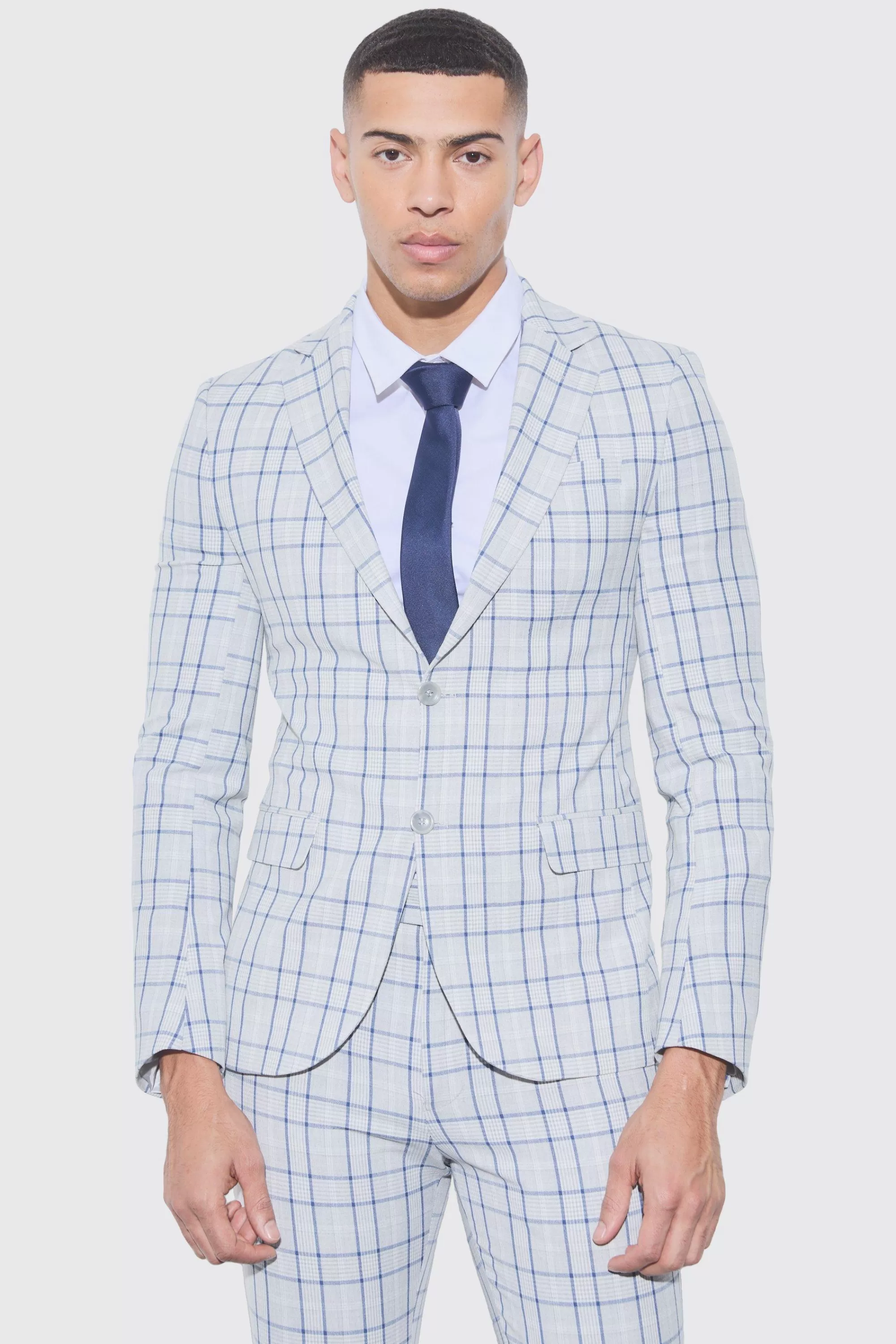 boohooMAN Super Skinny Check Suit Trousers | UK