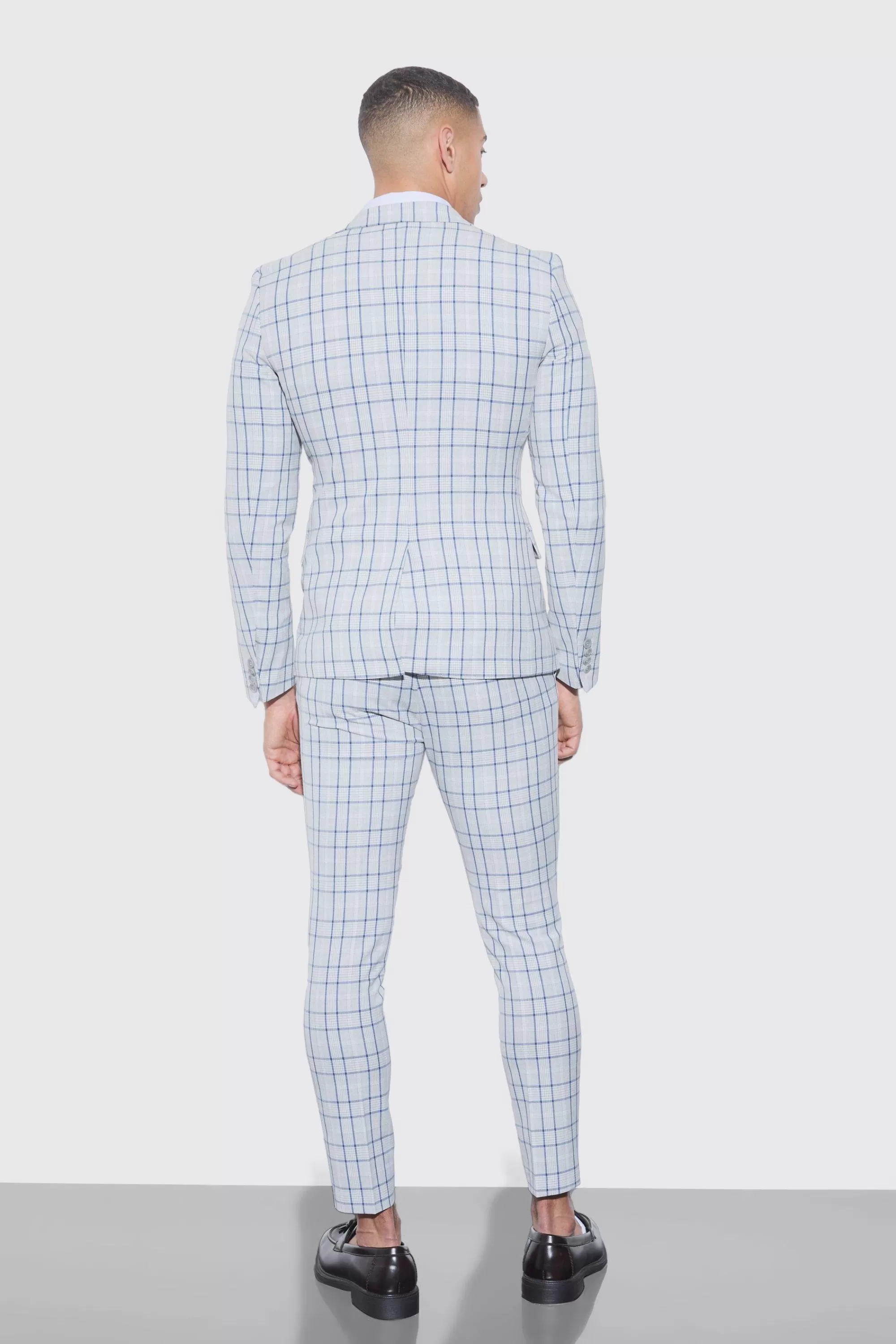 boohooMAN Super Skinny Check Suit Trousers | UK