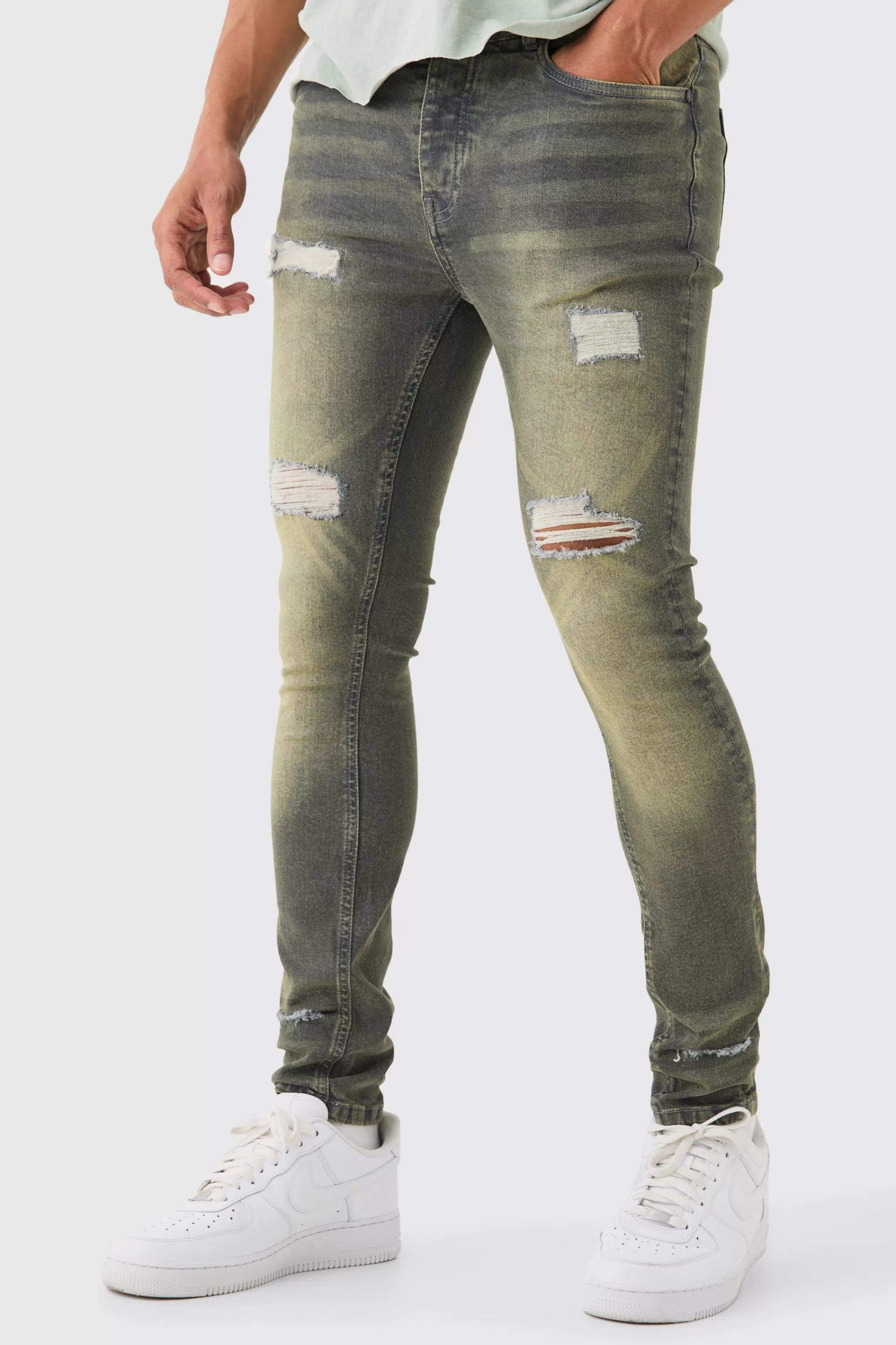 boohooMAN Super Skinny Stretch Ripped Jean | UK