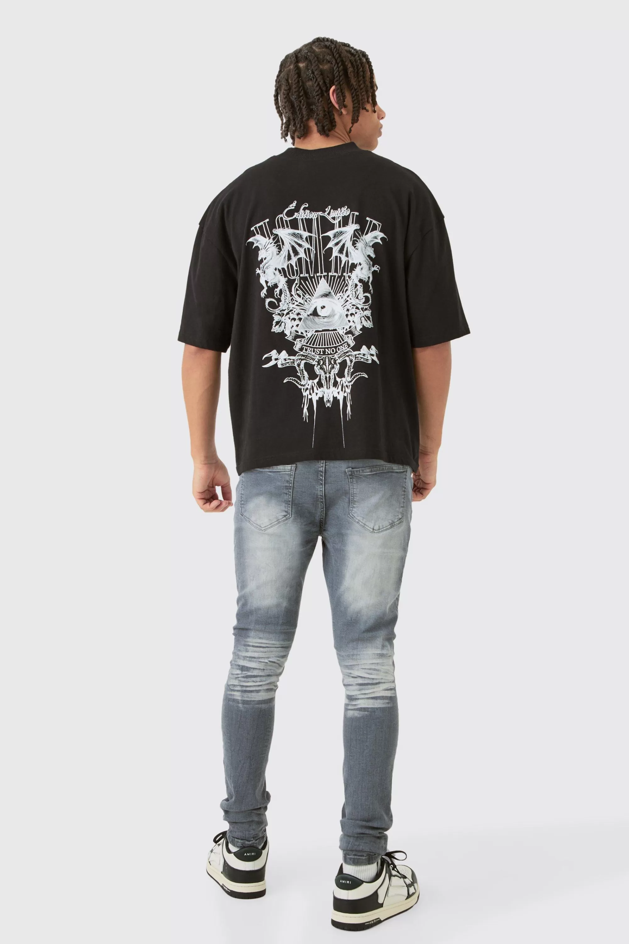 boohooMAN Super Skinny Stretch Ripped Jean In Dirty Wash | UK