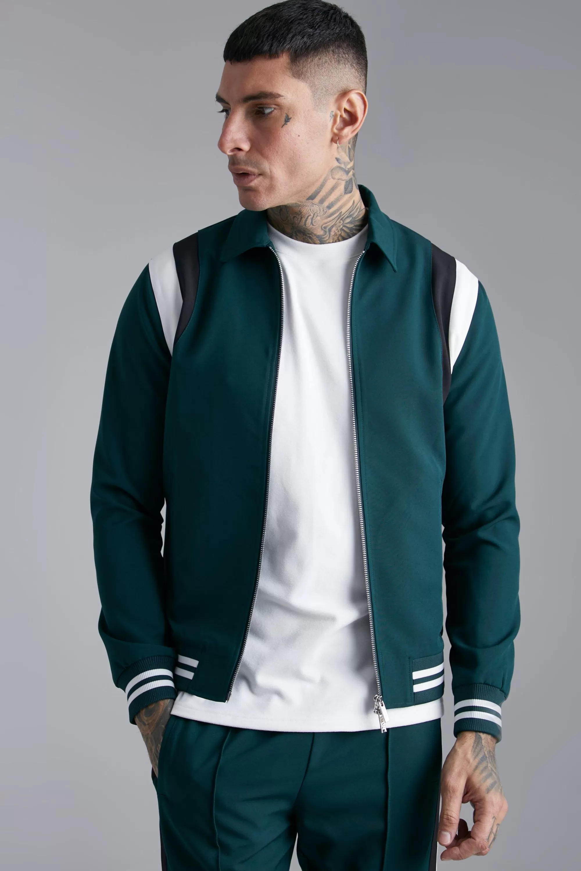 boohooMAN Tailored Collared Varsity Bomber Jacket | UK