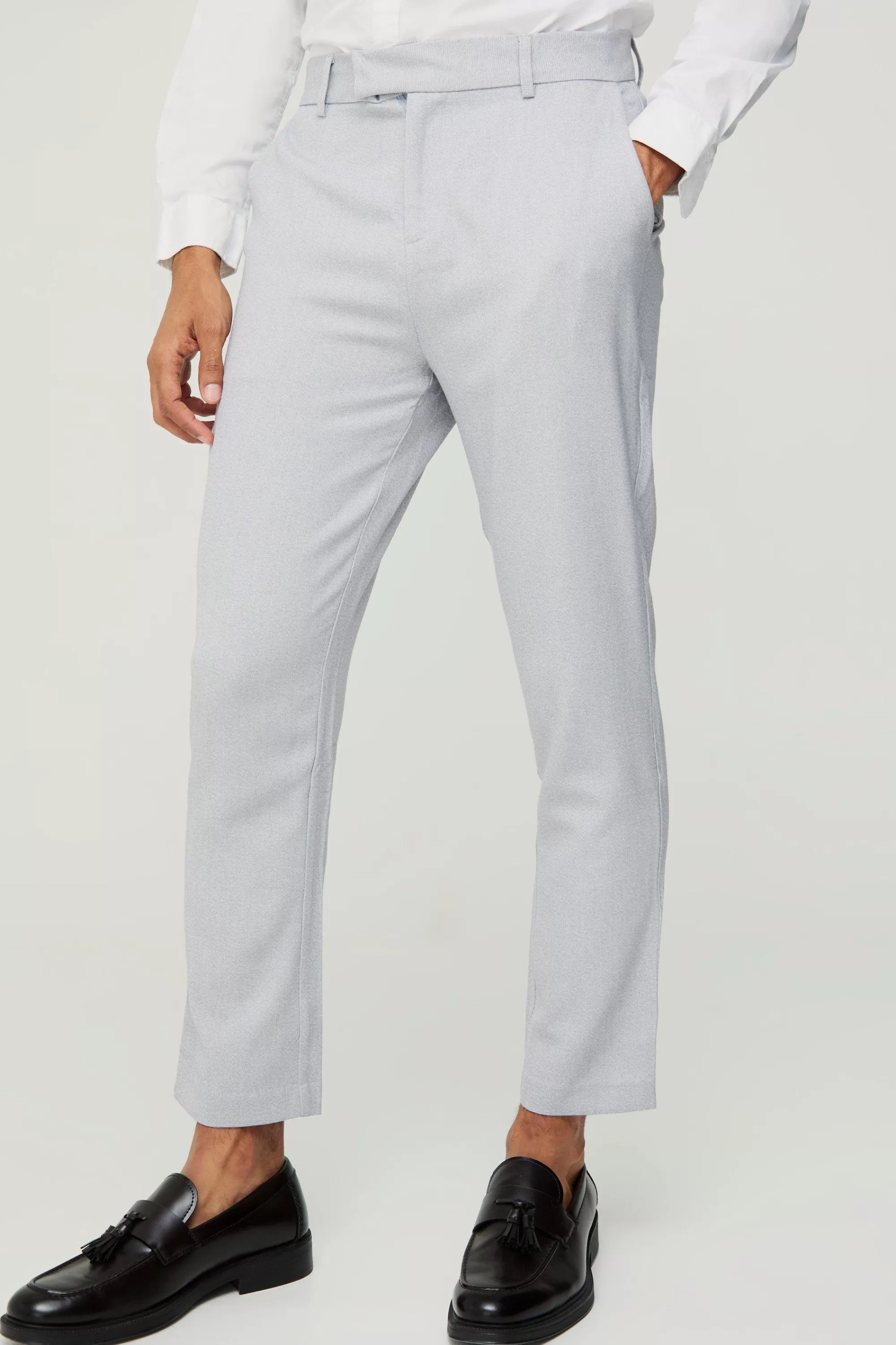 boohooMAN Tailored Marl Tapered Trousers | UK