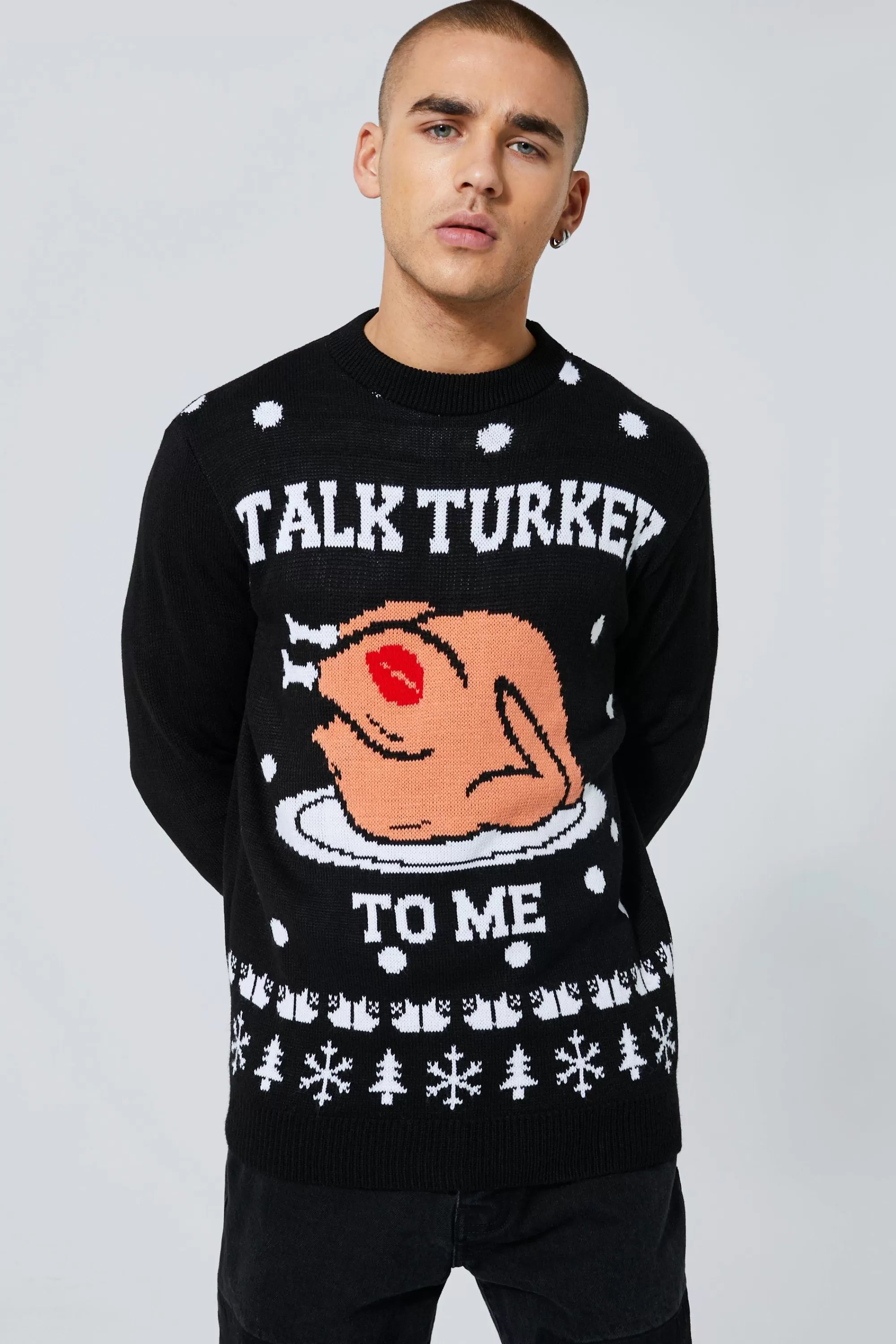 boohooMAN Talk Turkey To Me Christmas Jumper | UK