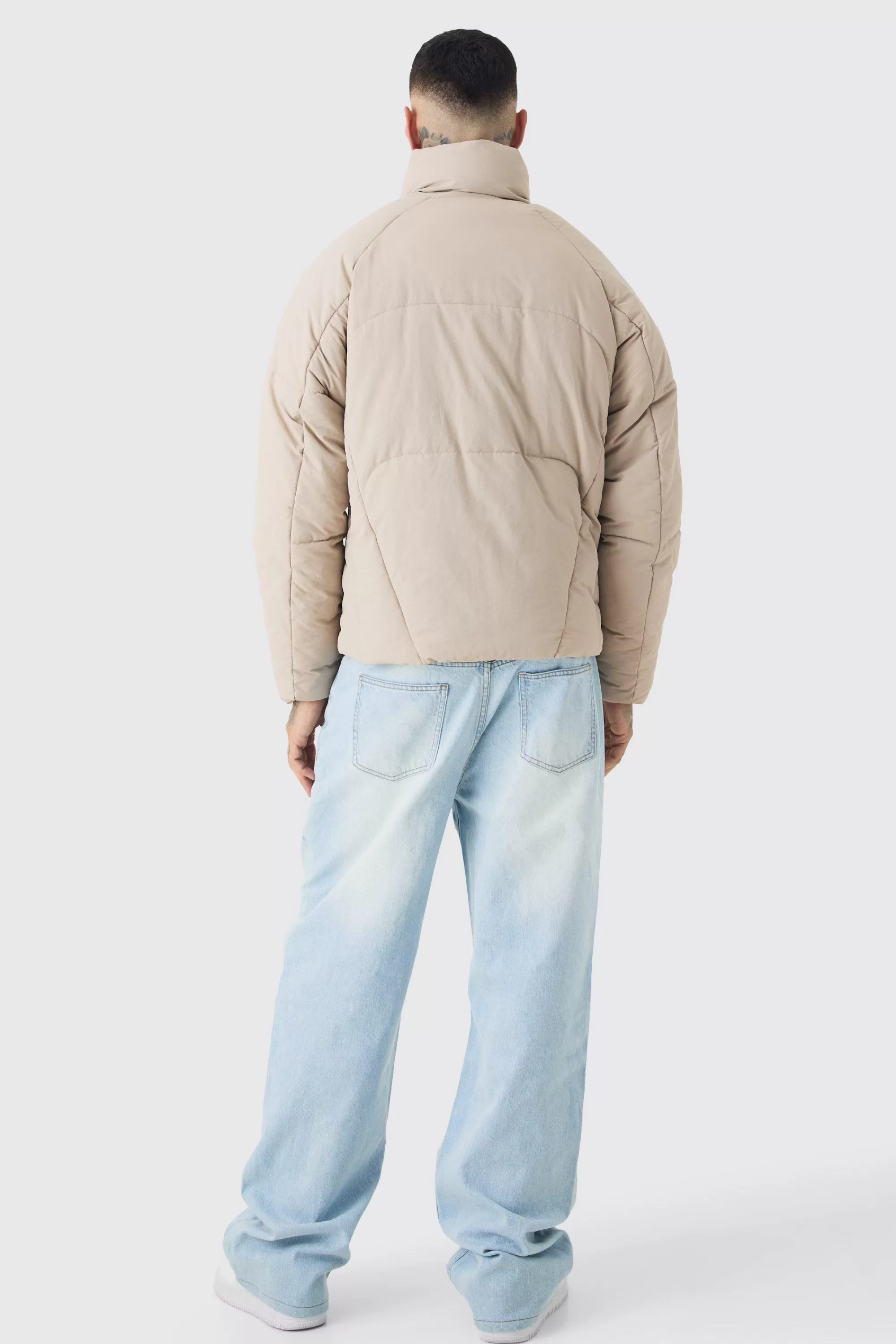 boohooMAN Tall Abstract Quilted Funnel Neck Puffer Jacket In | UK