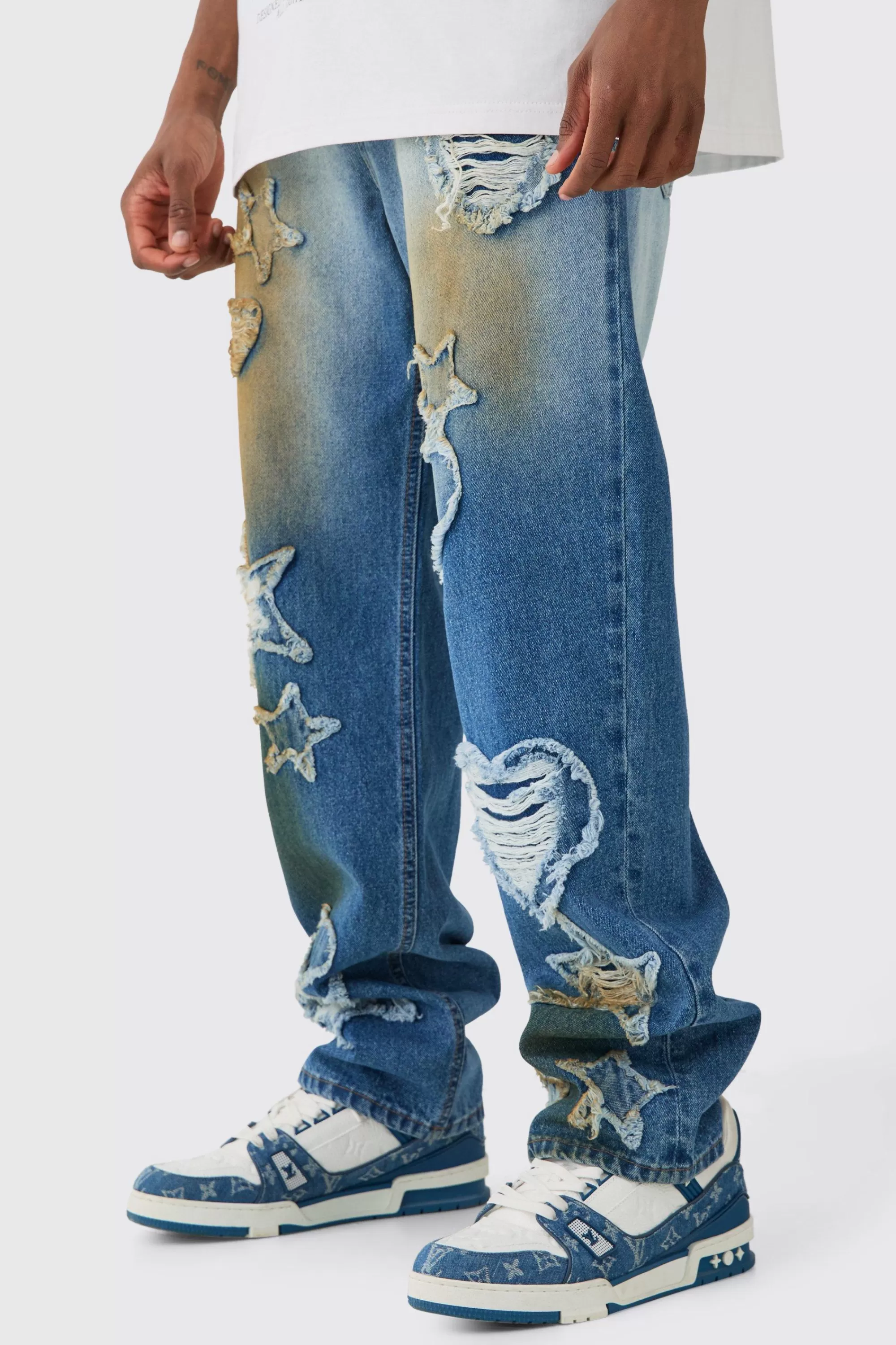 boohooMAN Tall Applique Relaxed Fit Jeans | UK