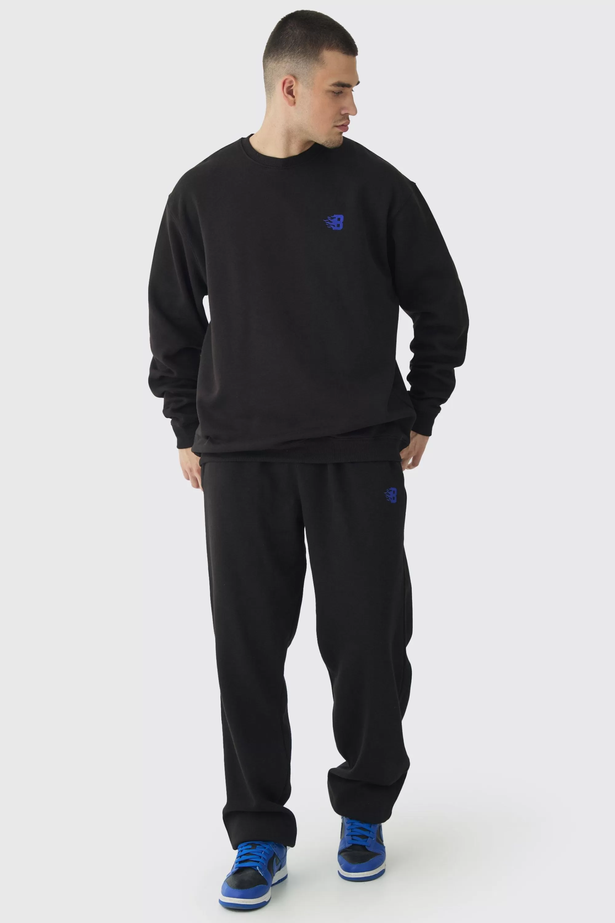 boohooMAN Tall B Embroidered Sweat Tracksuit | UK