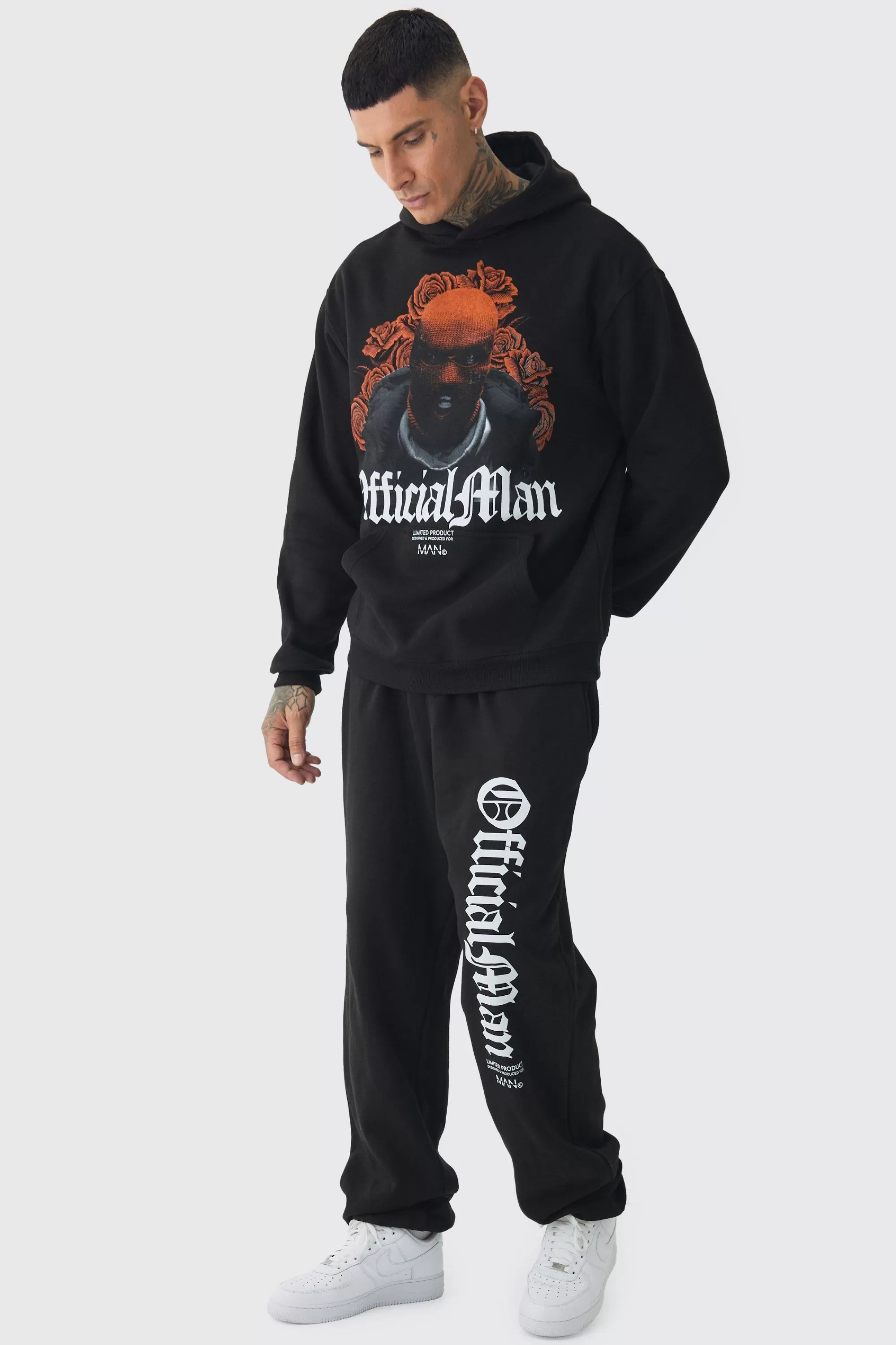boohooMAN Tall Balaclava Graphic Oversized Tracksuit | UK