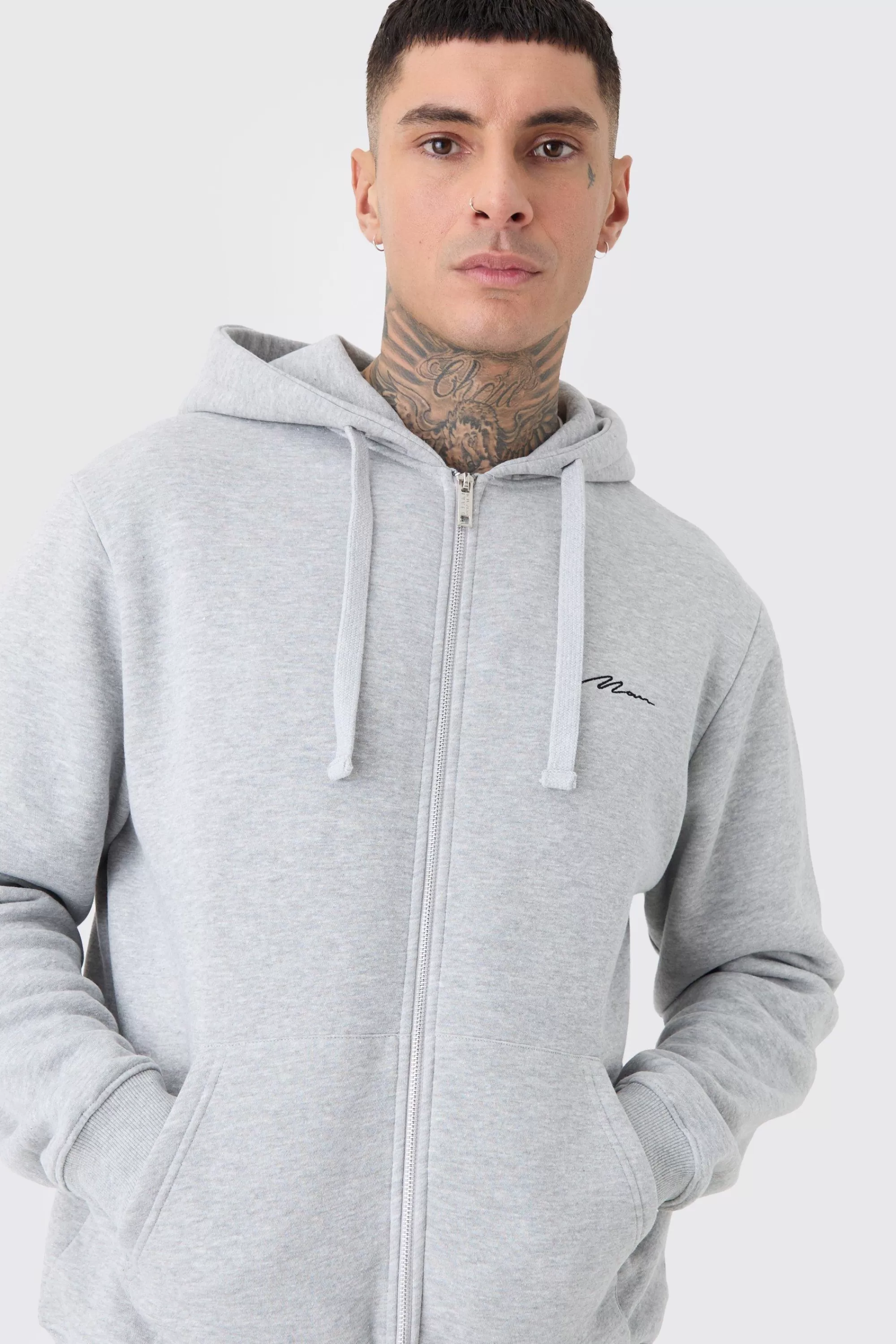 boohooMAN Tall Basic Man Signature Zip Through Hoodie In | UK