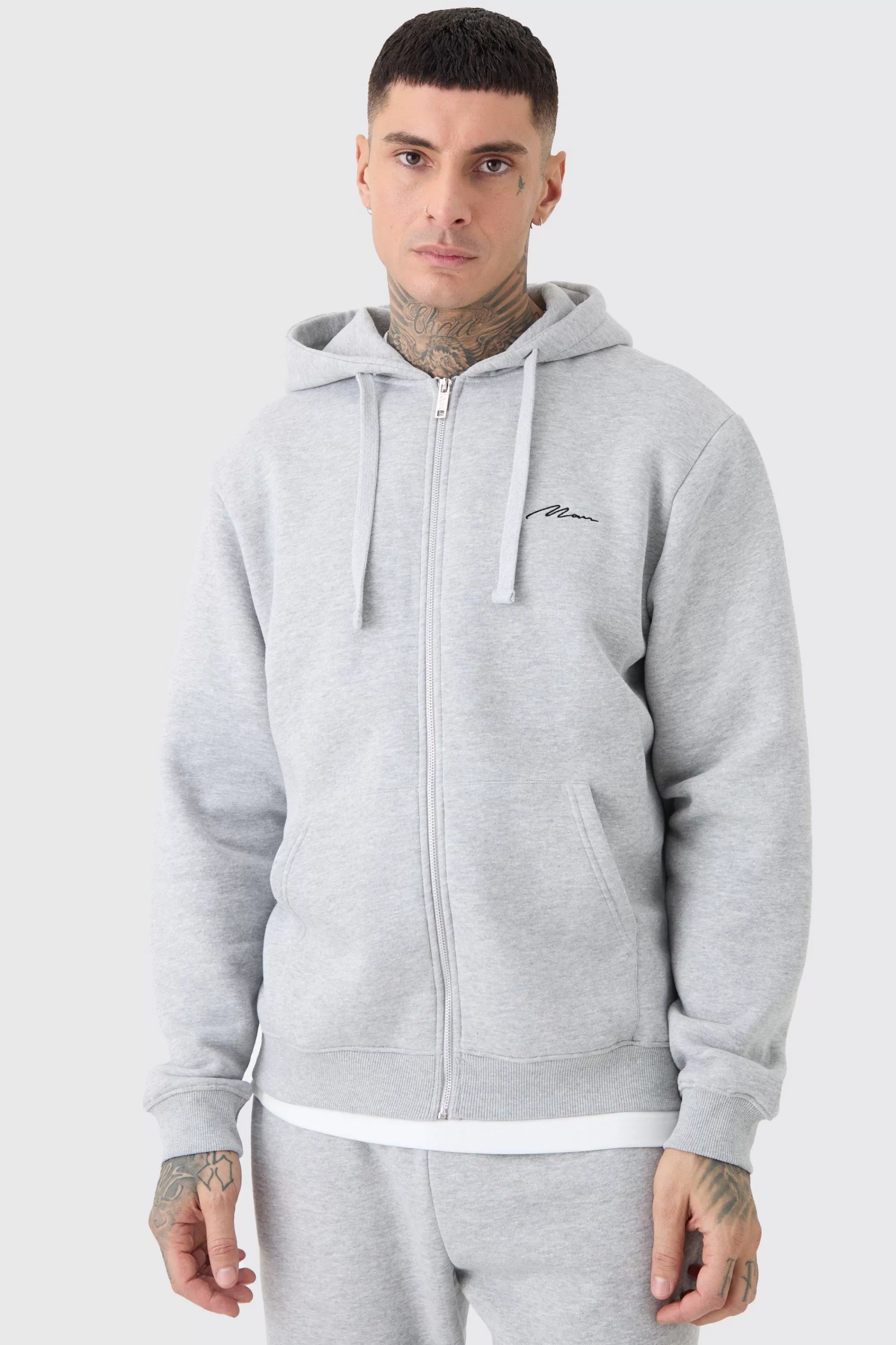 boohooMAN Tall Basic Man Signature Zip Through Hoodie In | UK