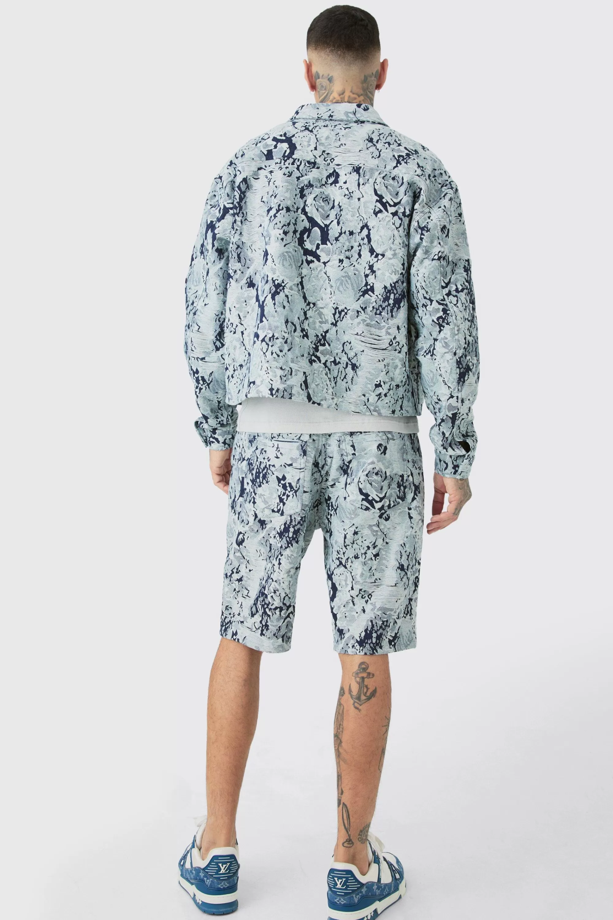 boohooMAN Tall Boxy Fit Fabric Interest Denim Jacket | UK