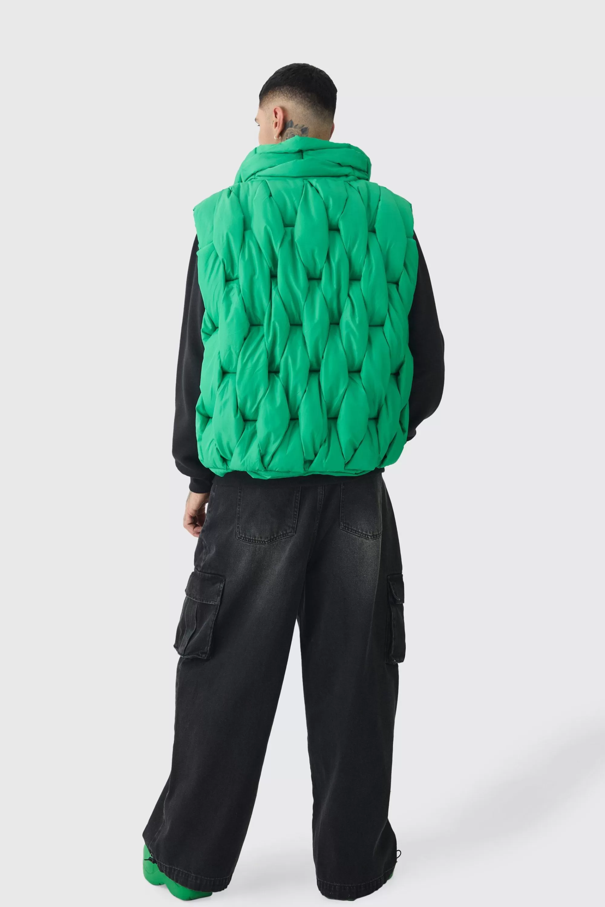 boohooMAN Tall Boxy Fit Hand Weft Padded Gilet In | UK