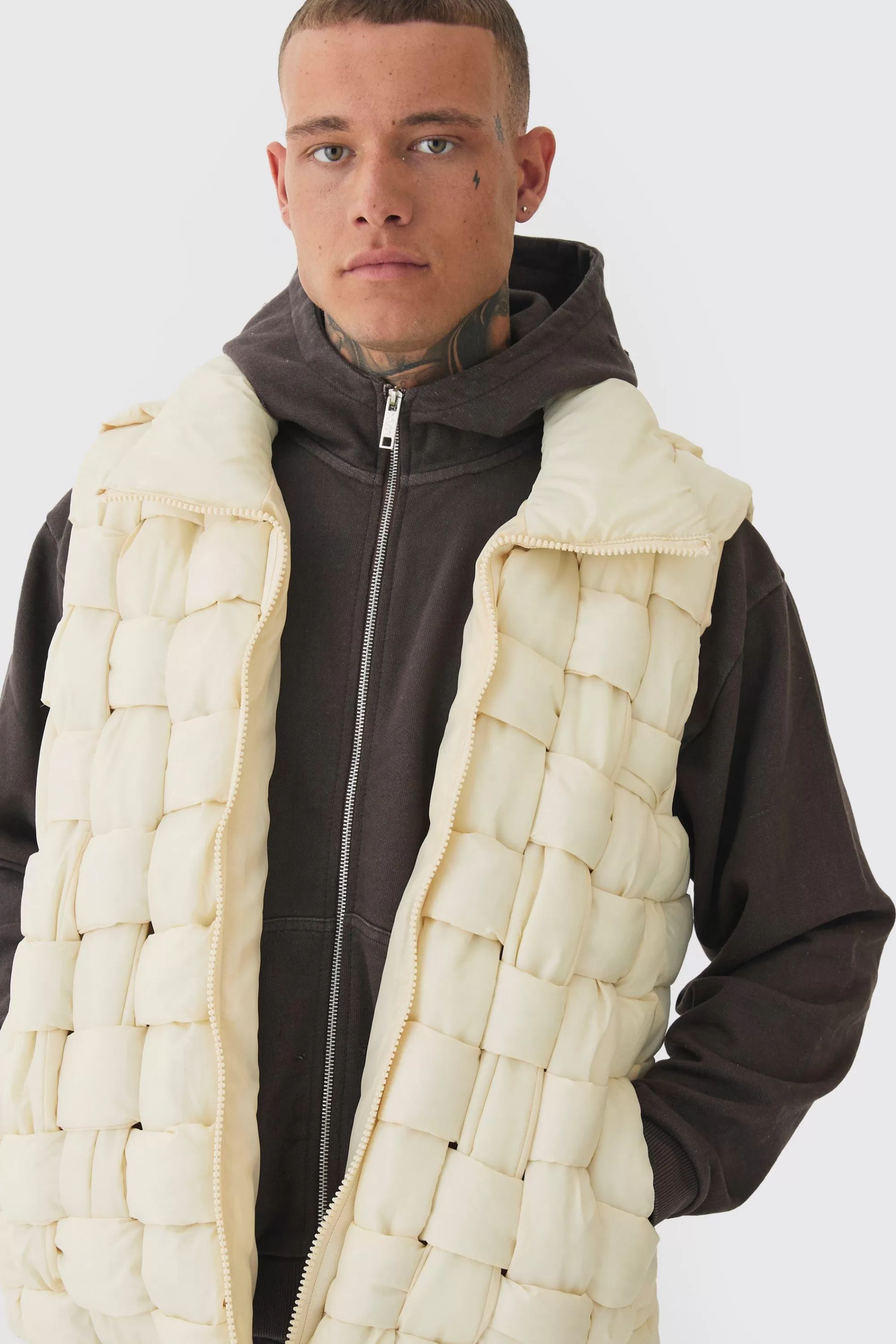 boohooMAN Tall Boxy Fit Hand Weft Padded Gilet In | UK