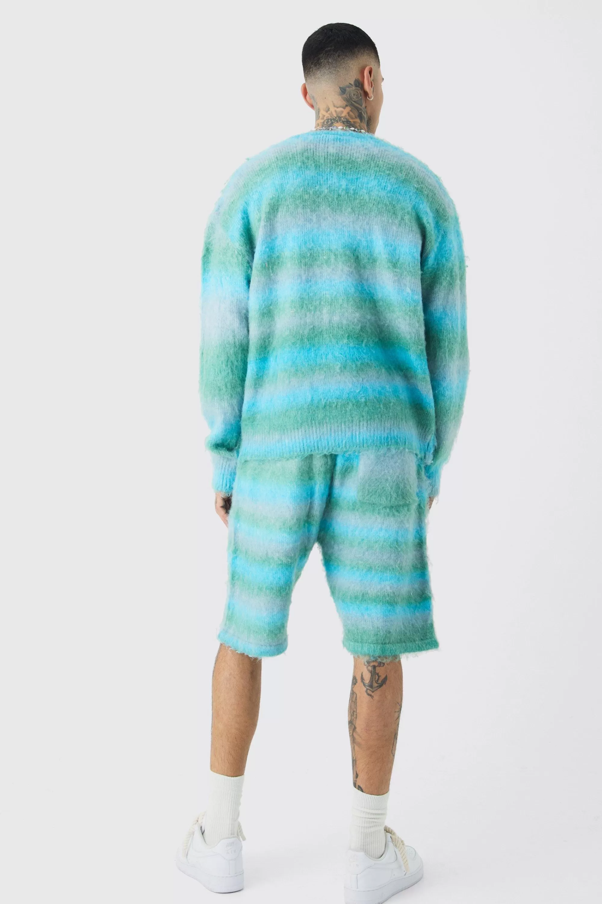 boohooMAN Tall Boxy Fit Knitted Brushed Stripe Cardigan | UK
