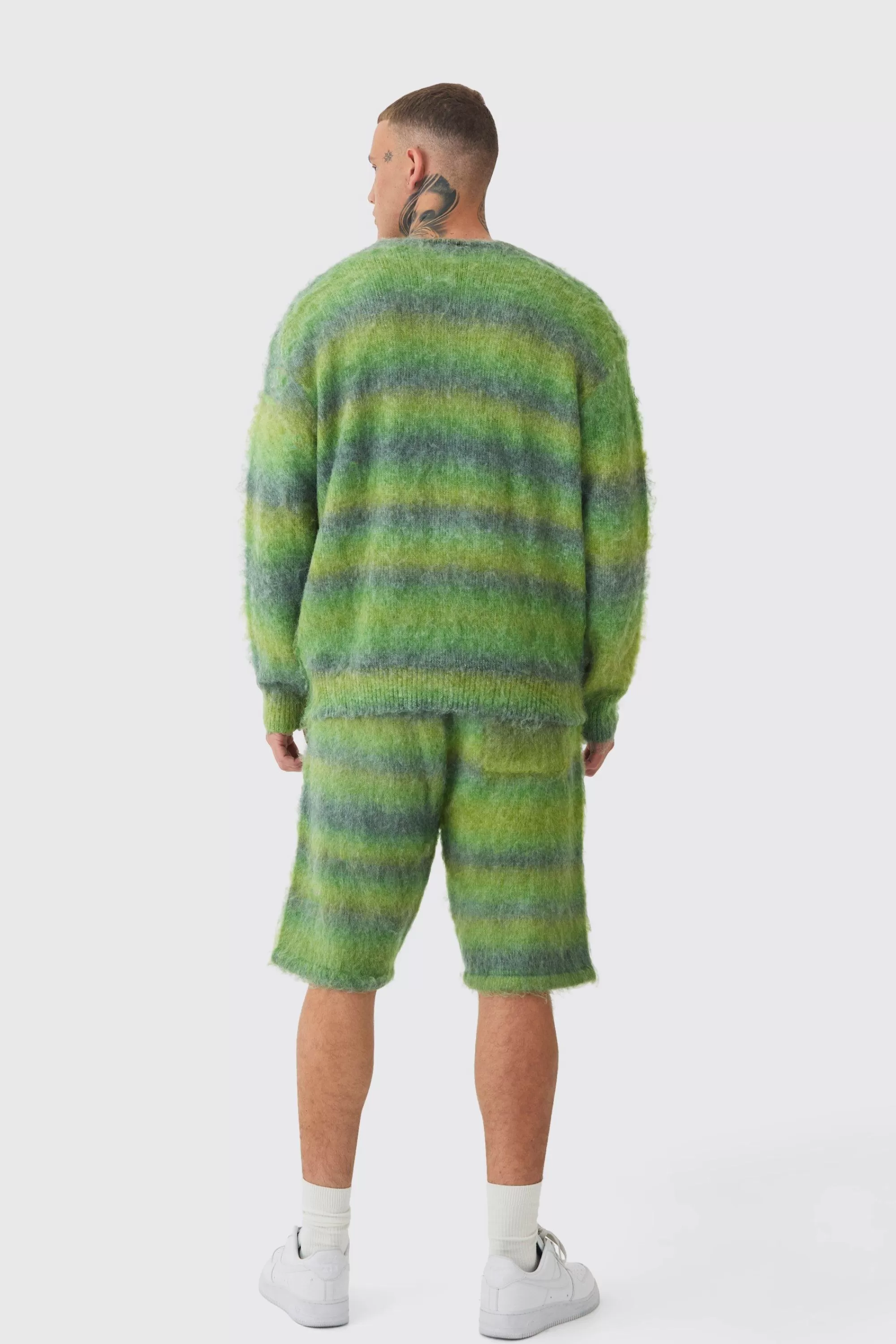 boohooMAN Tall Boxy Fit Knitted Brushed Stripe Cardigan | UK