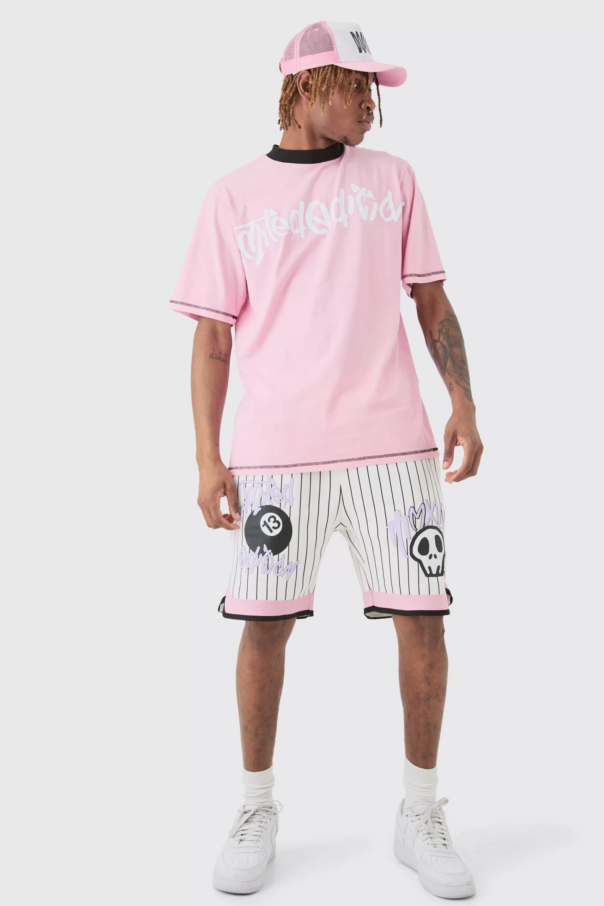 boohooMAN Tall Boxy Limited Basketball Tee & Short Set | UK
