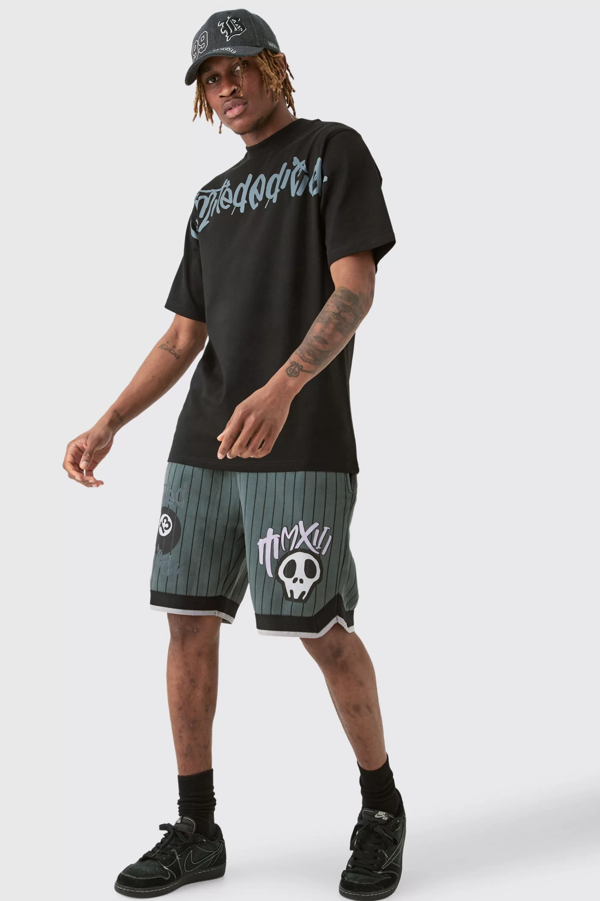 boohooMAN Tall Boxy Limited Basketball Tee & Short Set | UK
