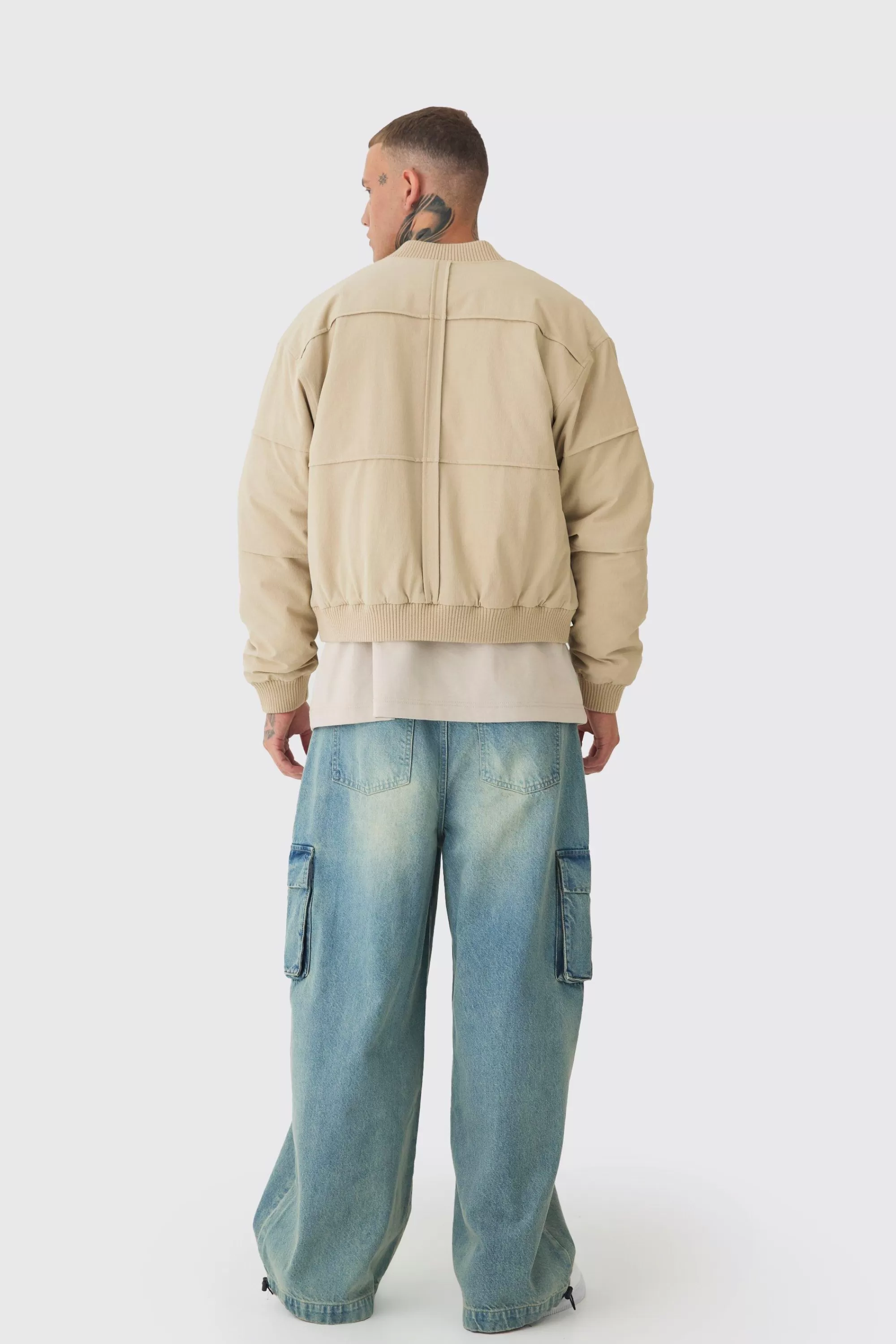 boohooMAN Tall Boxy Panel Padded Nylon Bomber Jacket In | UK