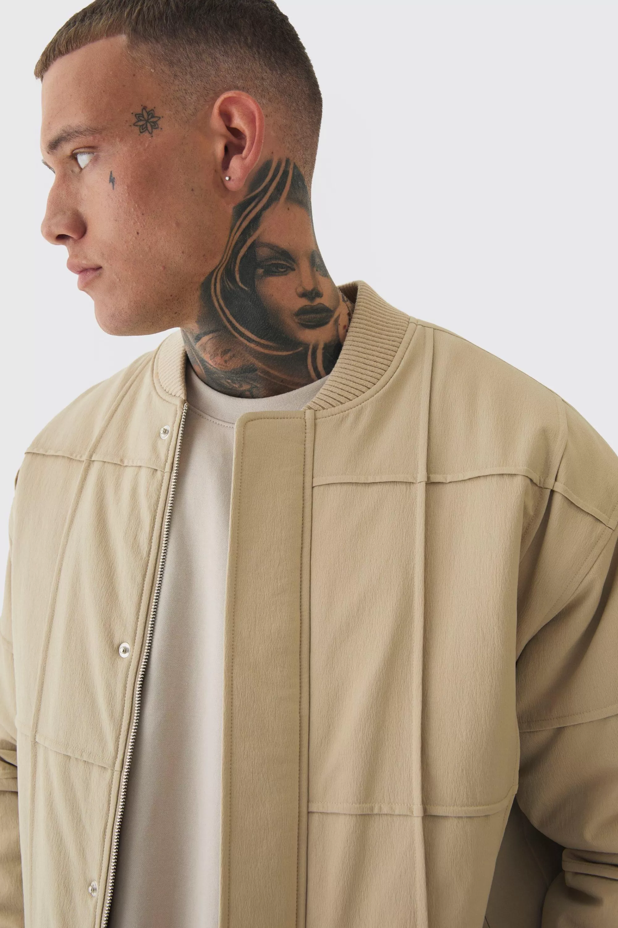 boohooMAN Tall Boxy Panel Padded Nylon Bomber Jacket In | UK