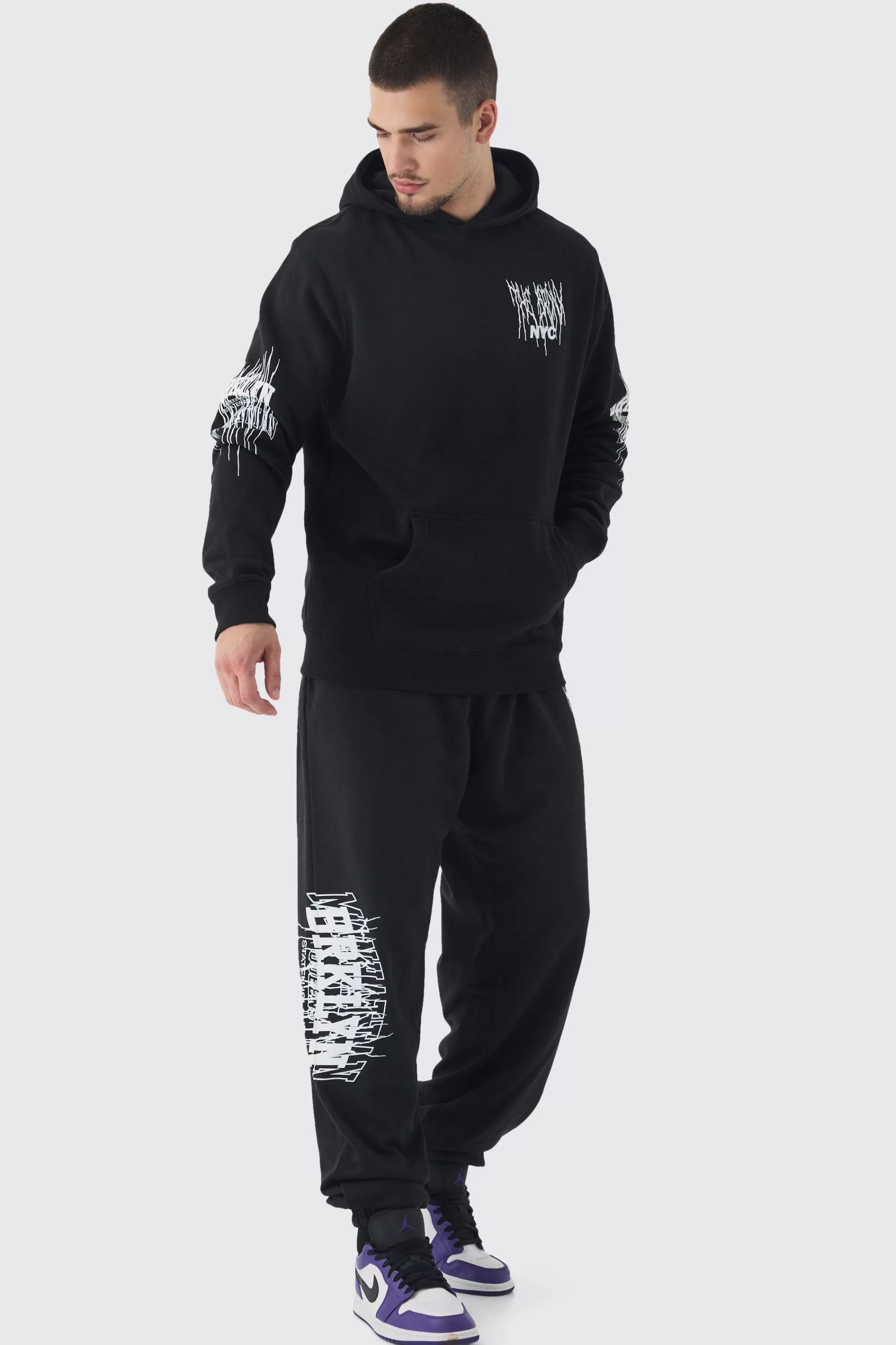boohooMAN Tall Brooklyn Gothic Varsity Oversized Tracksuit | UK