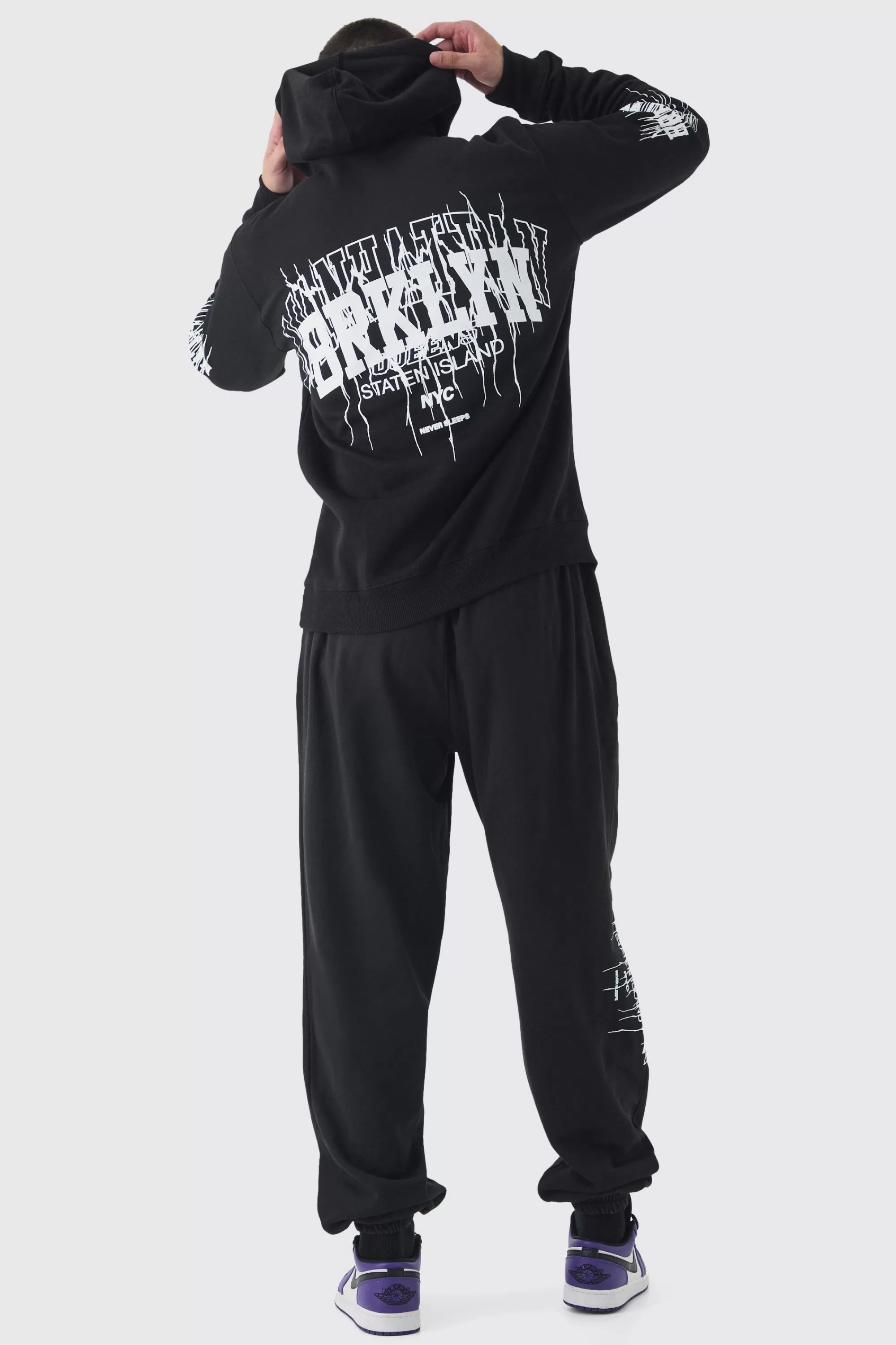 boohooMAN Tall Brooklyn Gothic Varsity Oversized Tracksuit | UK