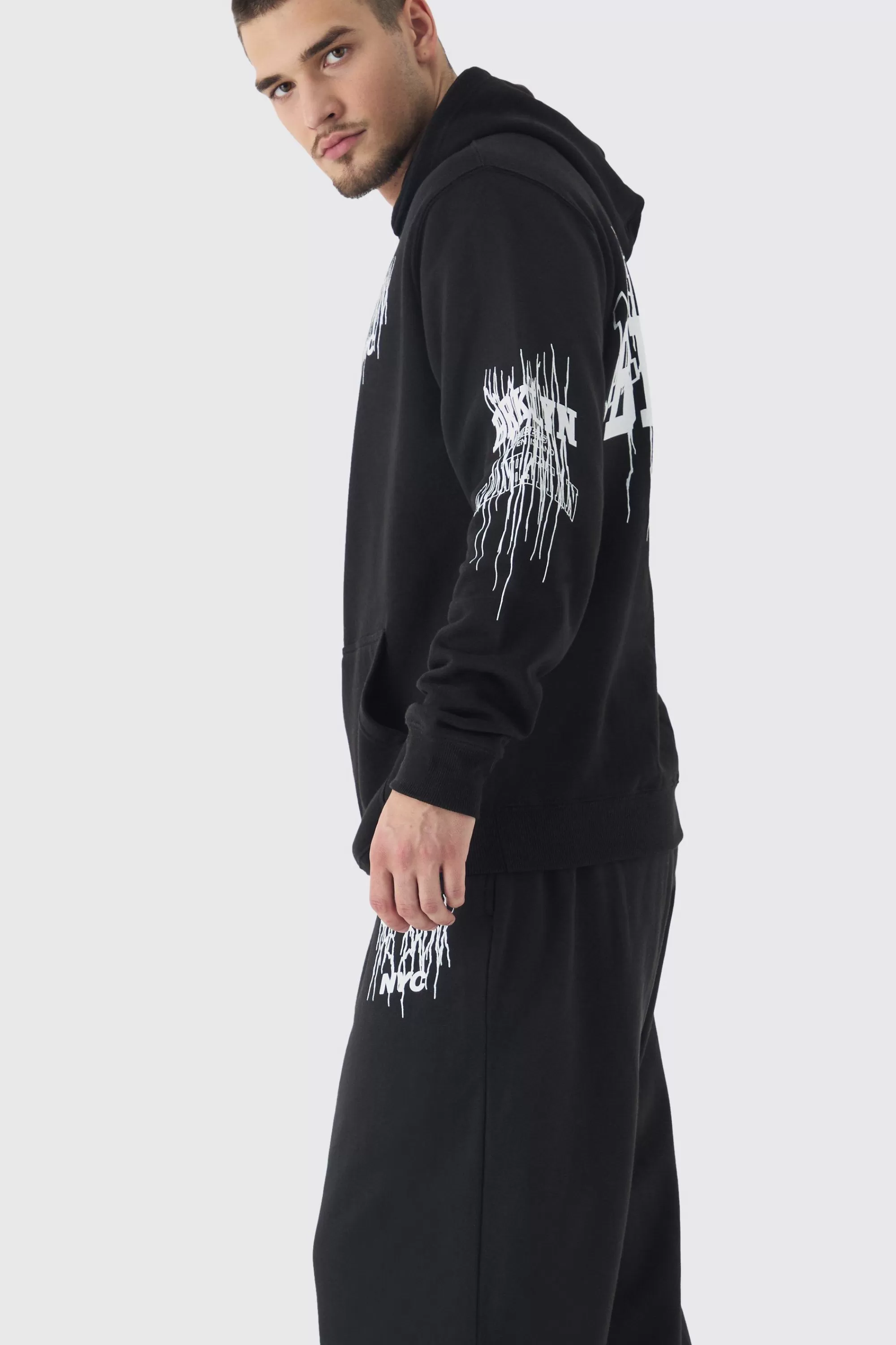 boohooMAN Tall Brooklyn Gothic Varsity Oversized Tracksuit | UK