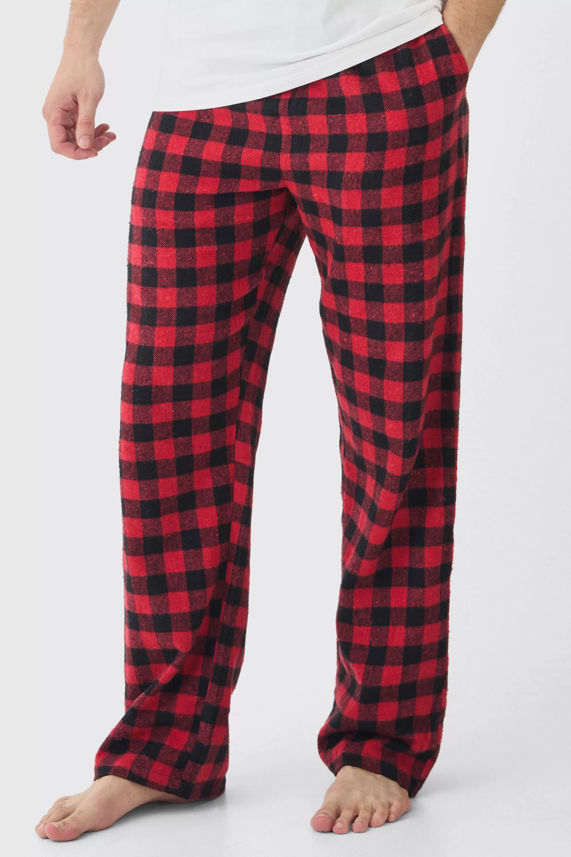 boohooMAN Tall Brushed Check Loungewear Bottoms In | UK