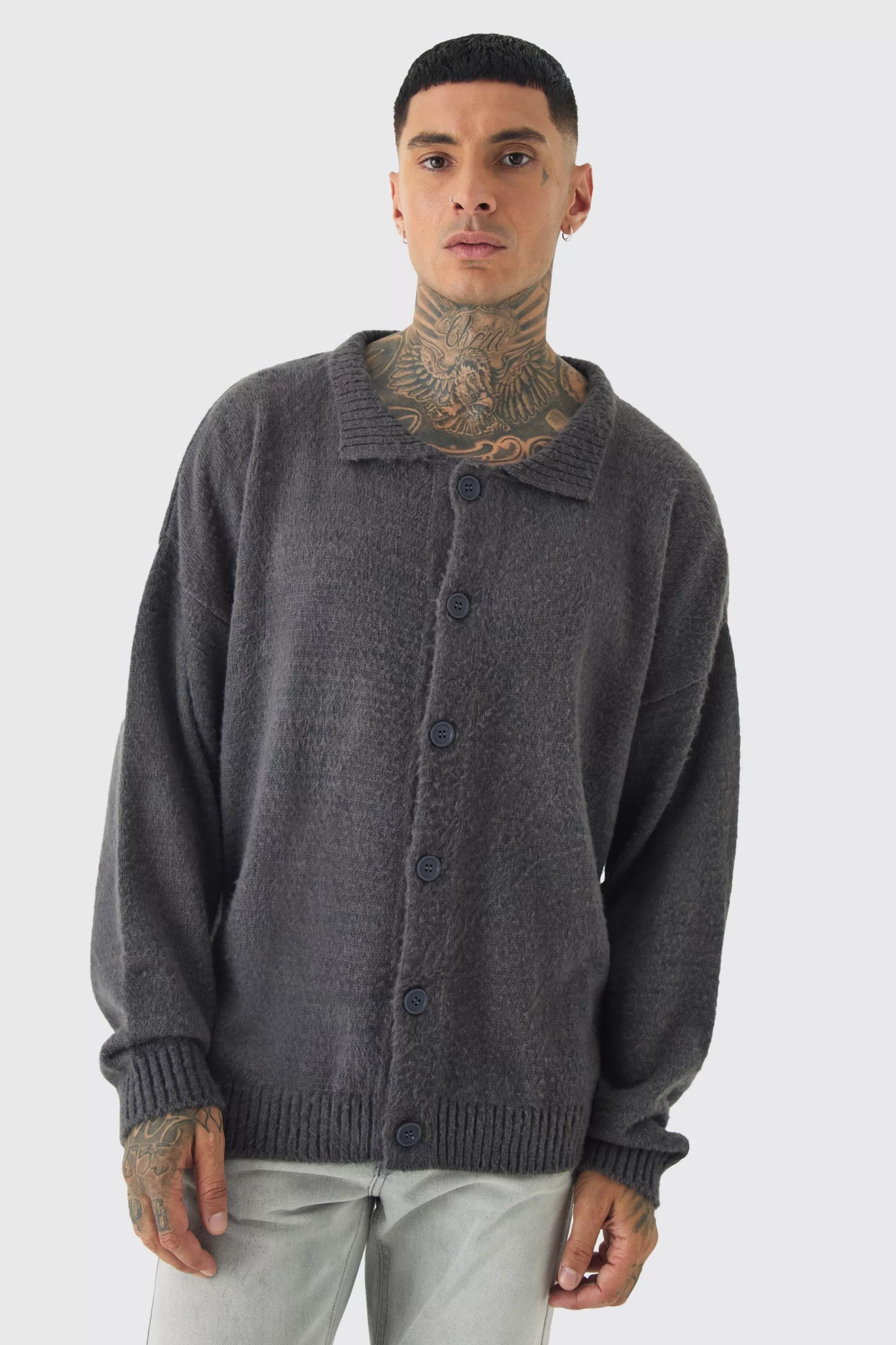 boohooMAN Tall Brushed Knit Overshirt | UK
