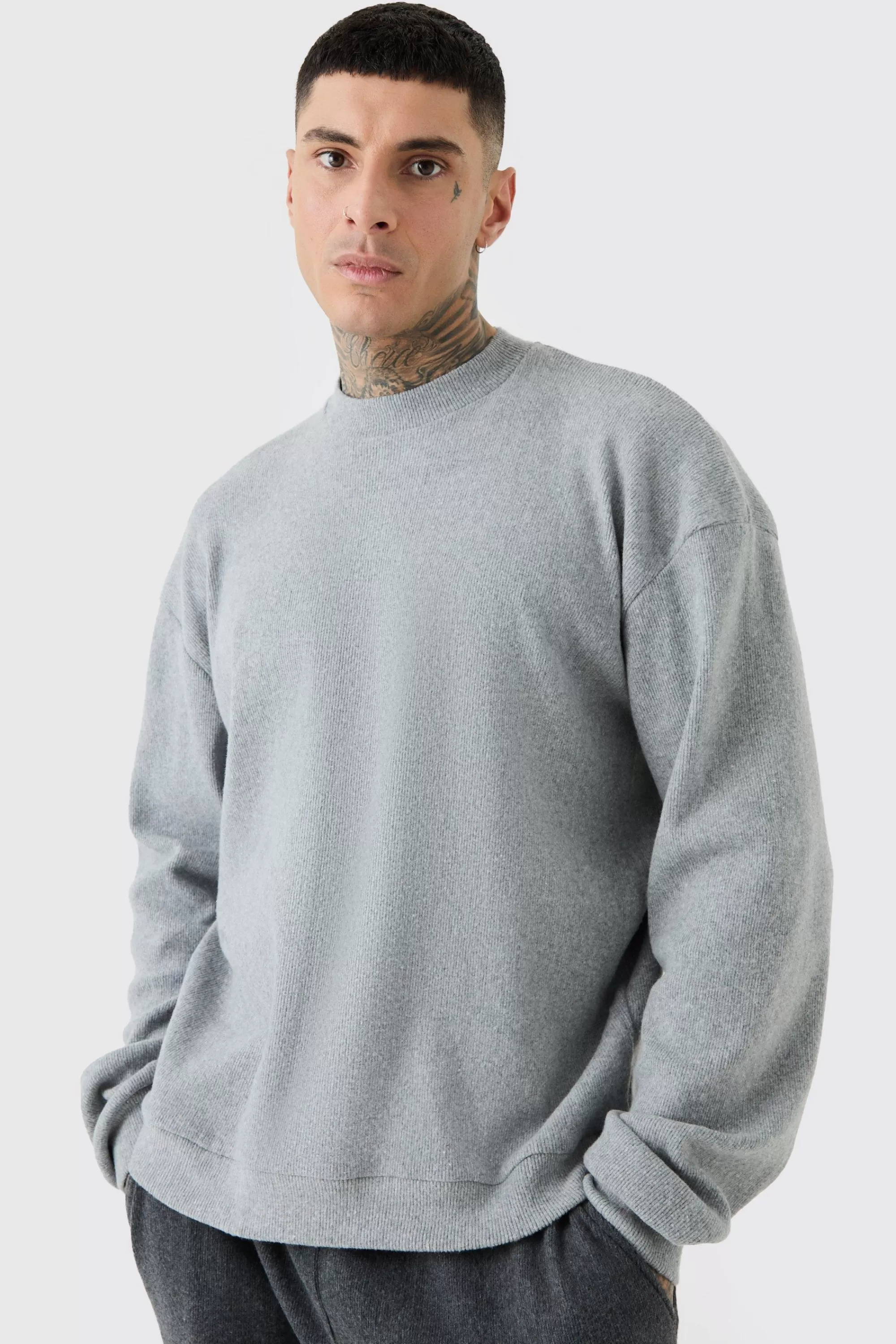 boohooMAN Tall Brushed Rib Ottoman Oversized Sweater | UK