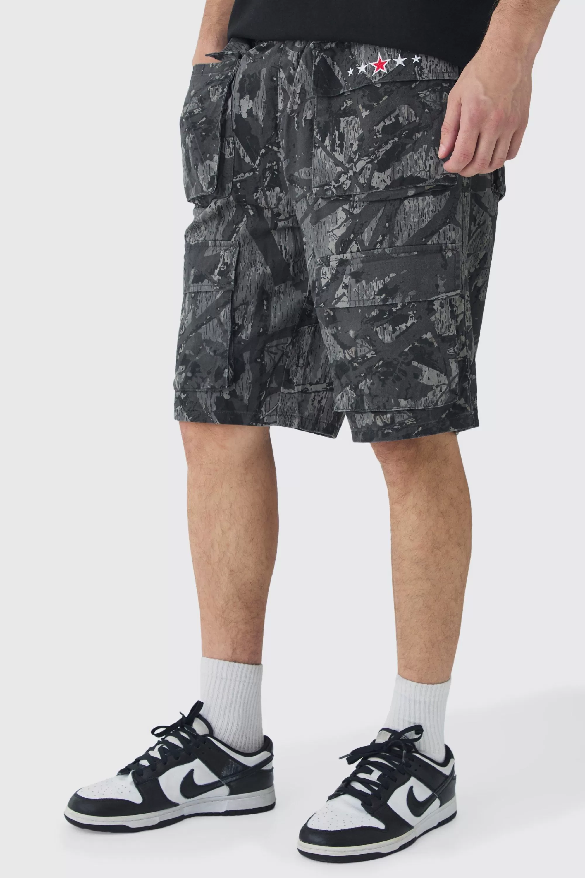boohooMAN Tall Camo Printed Cargo Pocket With Extended Drawcords | UK