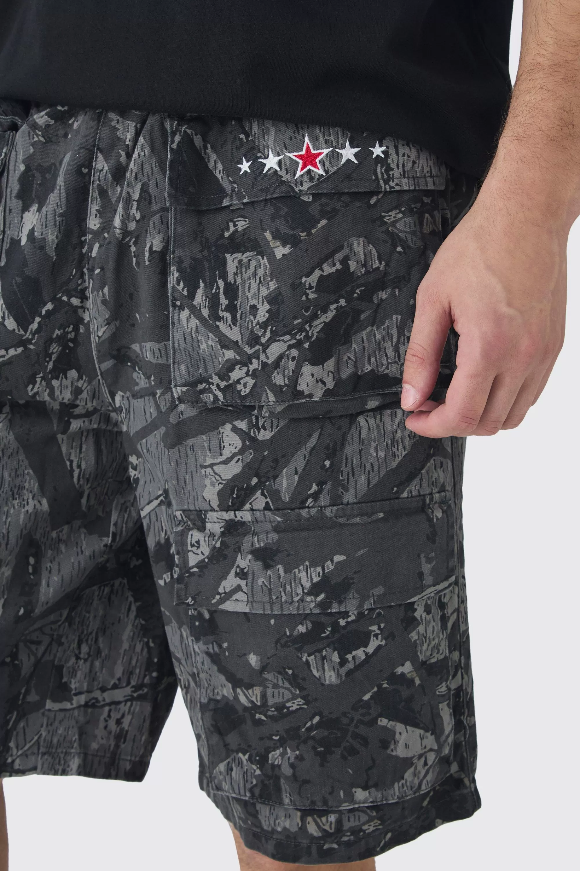 boohooMAN Tall Camo Printed Cargo Pocket With Extended Drawcords | UK