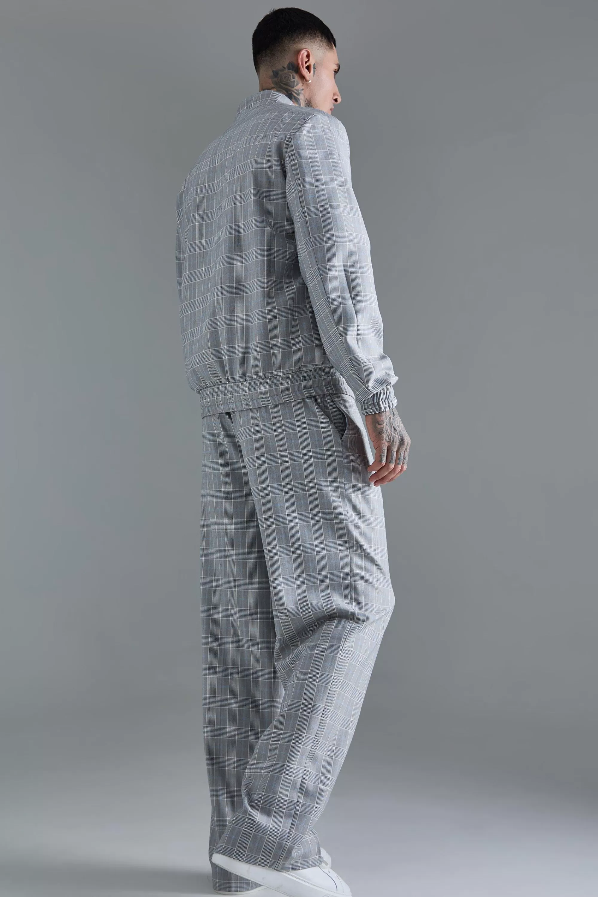 boohooMAN Tall Check Bomber And Trouser Set | UK