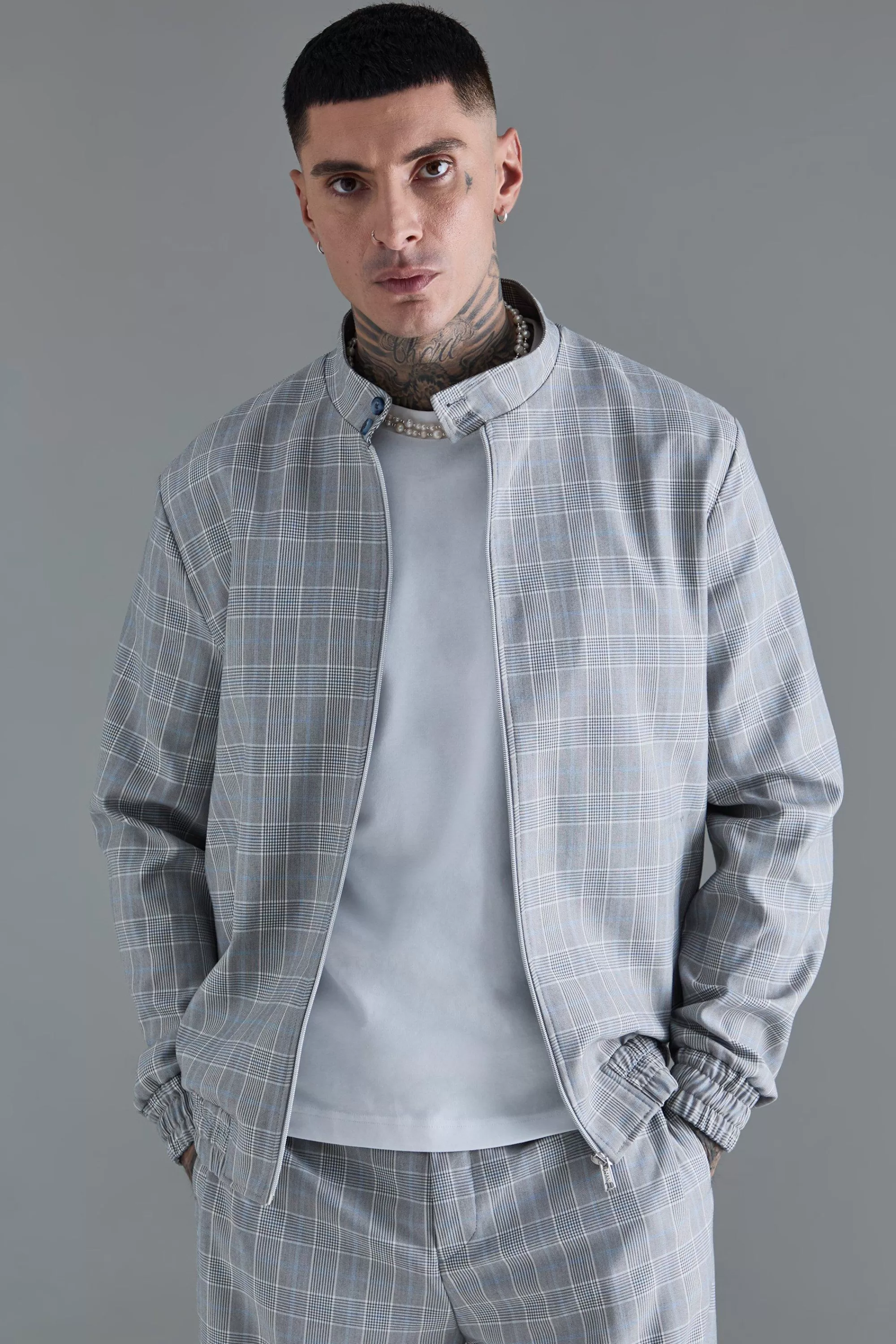 boohooMAN Tall Check Tailored Wide Leg Trousers | UK