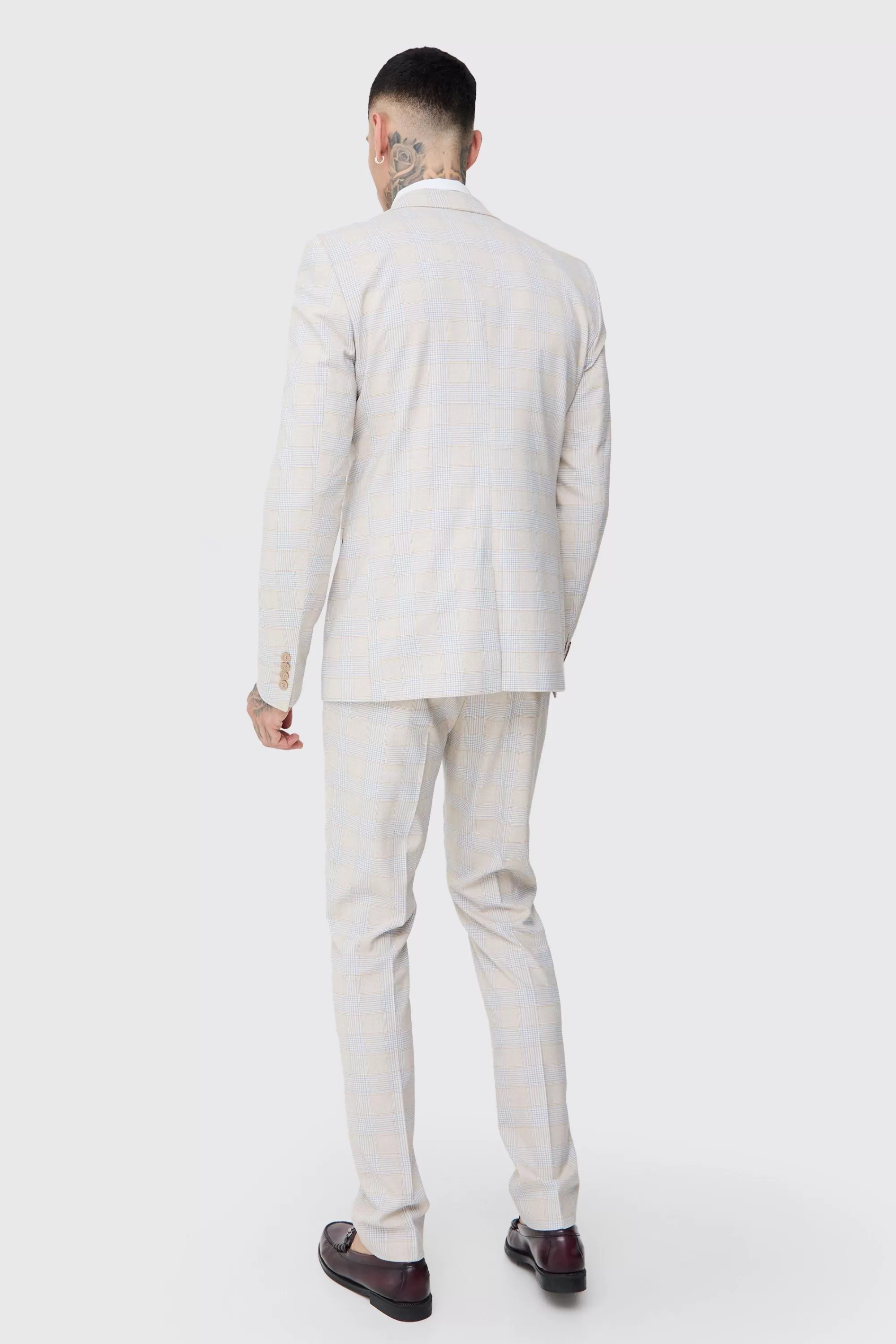 boohooMAN Tall Checked Skinny Fit Blazer | UK