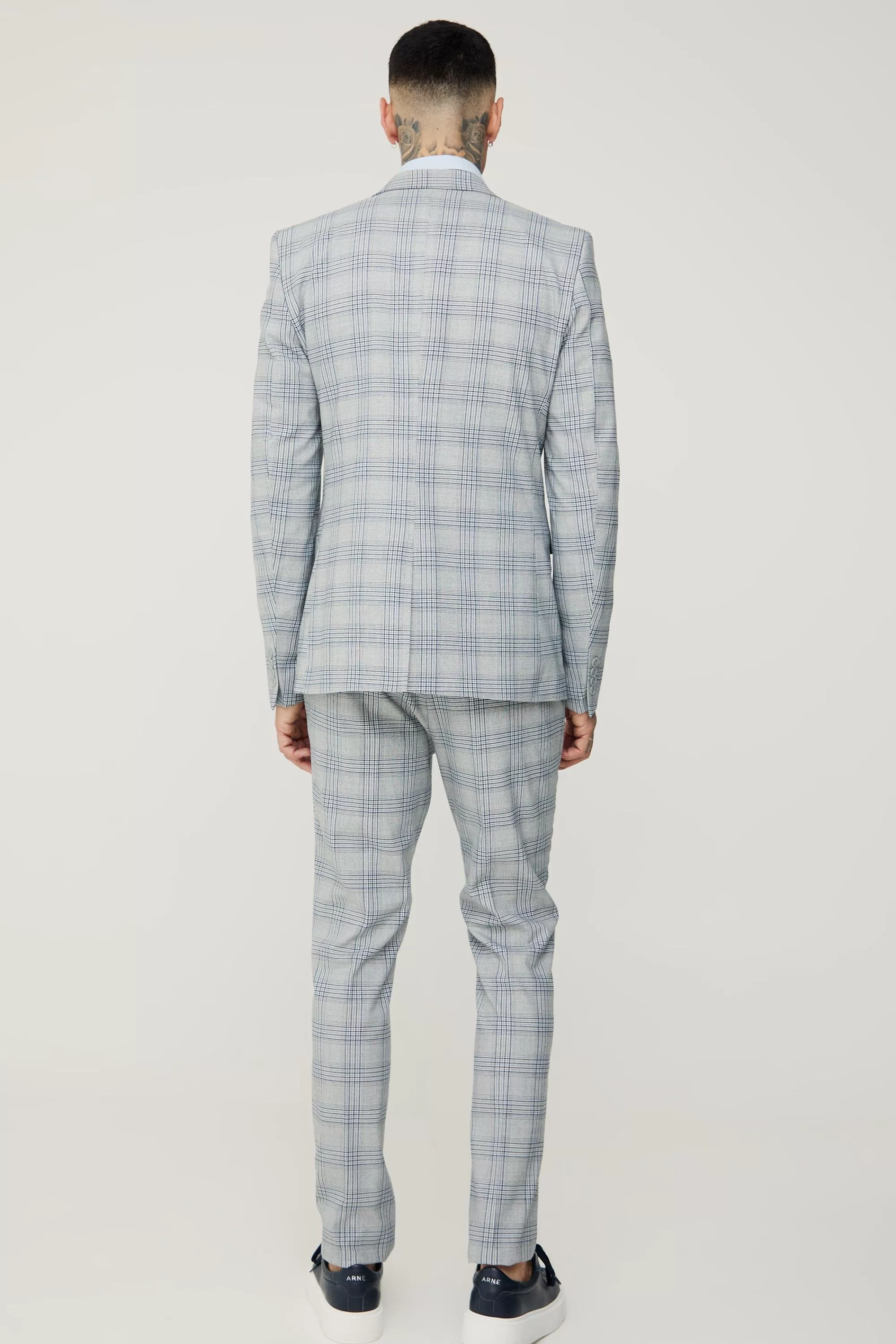 boohooMAN Tall Checked Skinny Fit Trousers | UK