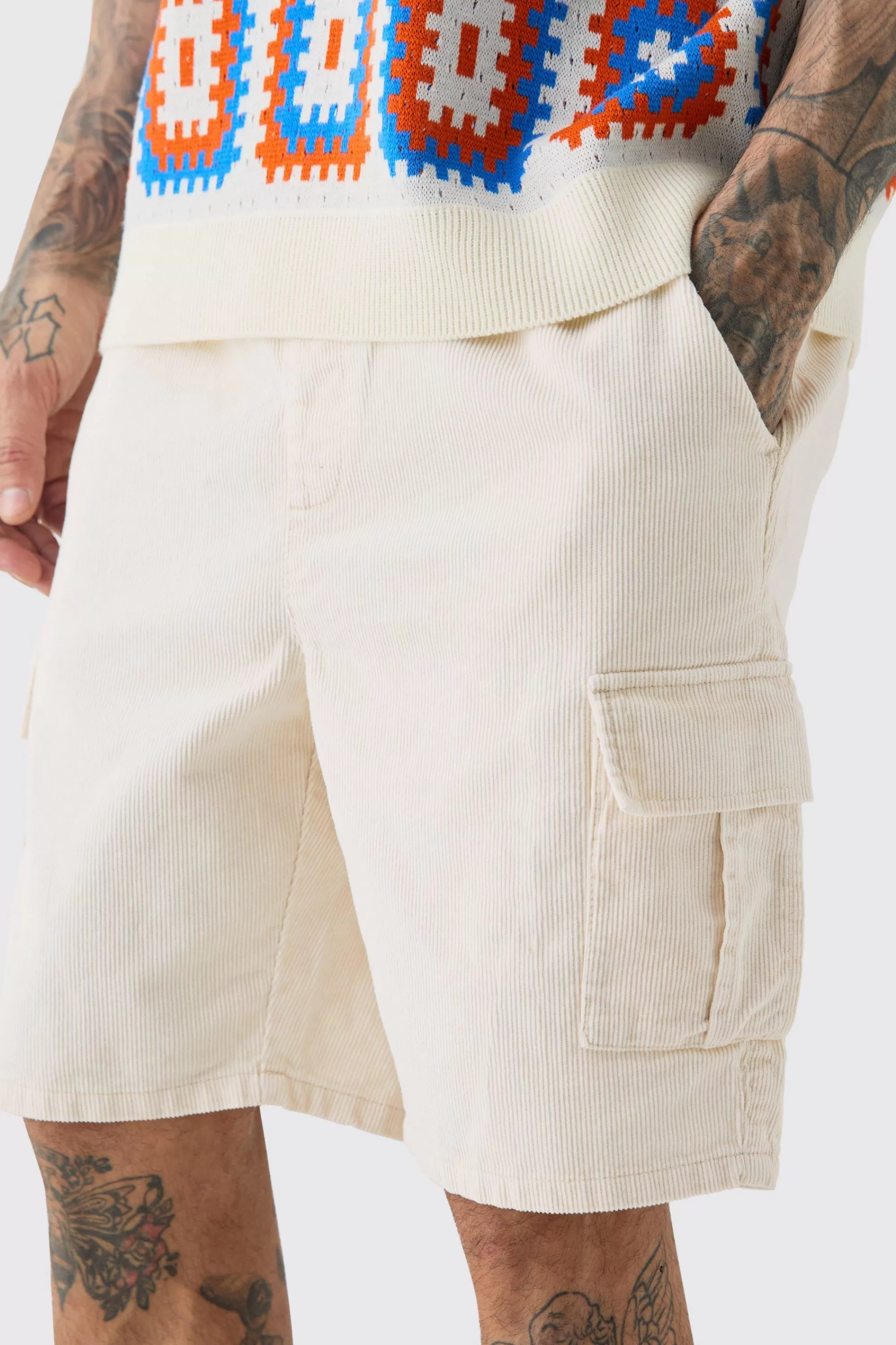 boohooMAN Tall Cord Cargo Shorts In | UK