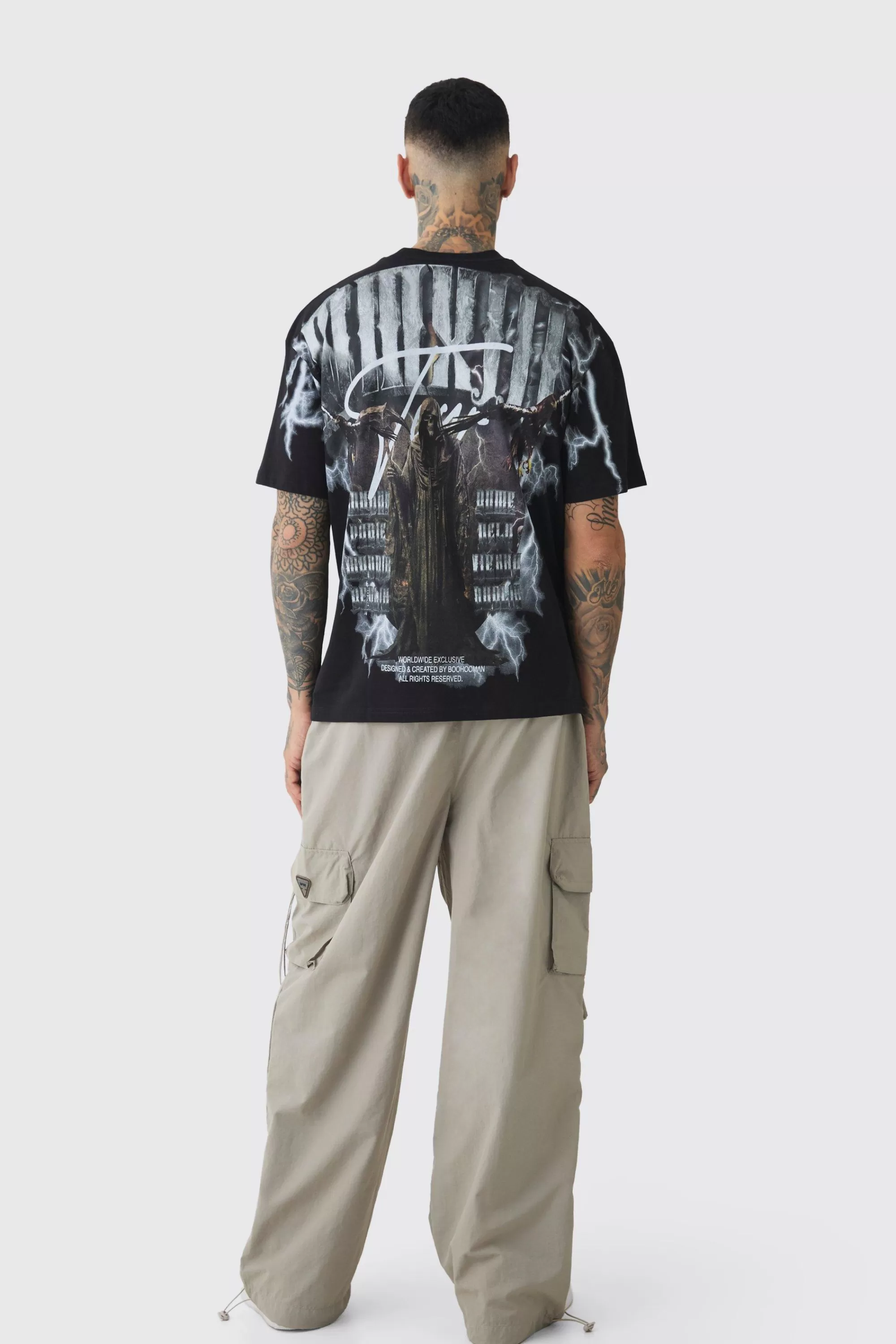 boohooMAN Tall Crinkle Nylon Cargo Parachute Trousers In | UK