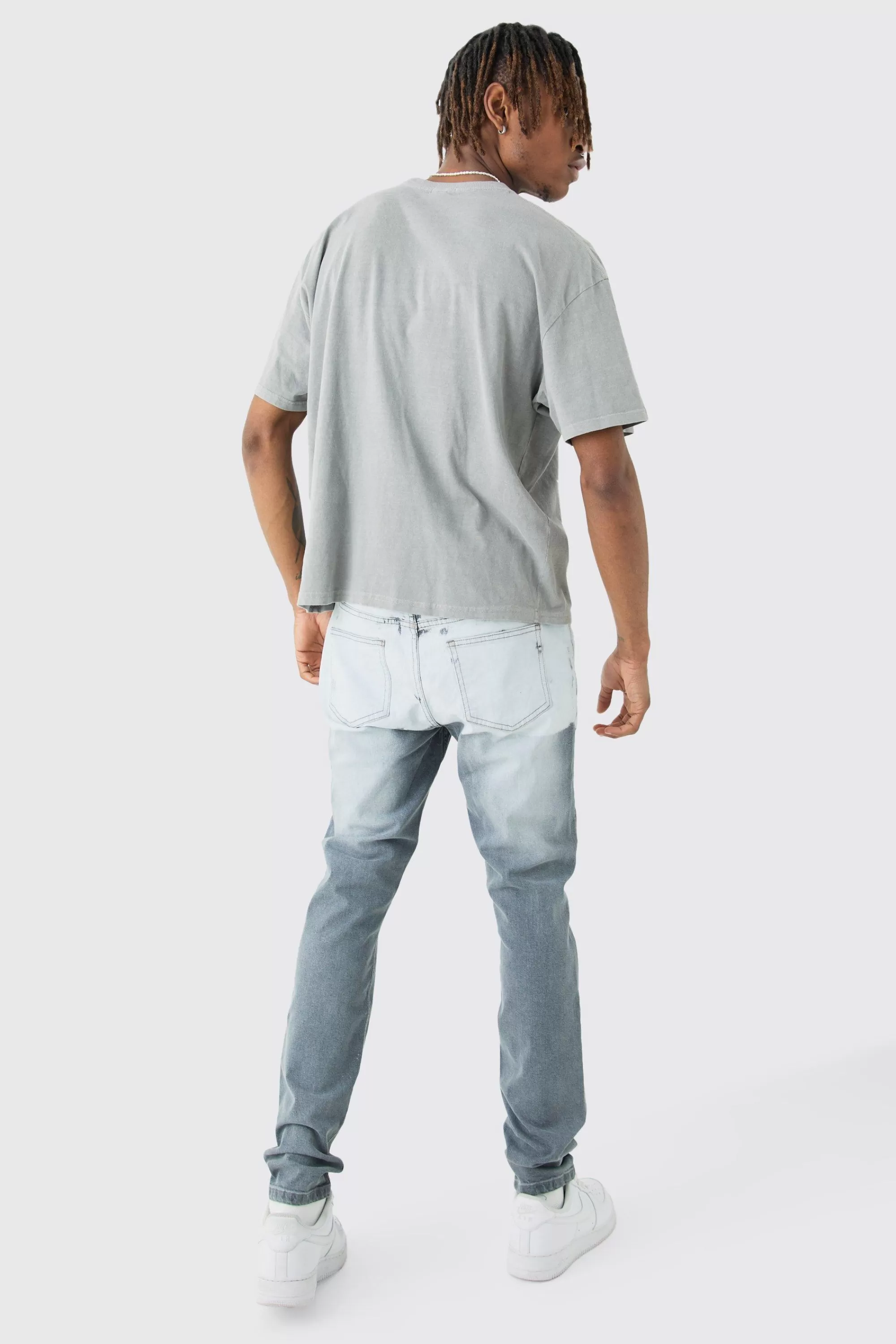 boohooMAN Tall Stretch Skinny Paint Effect Jean | UK