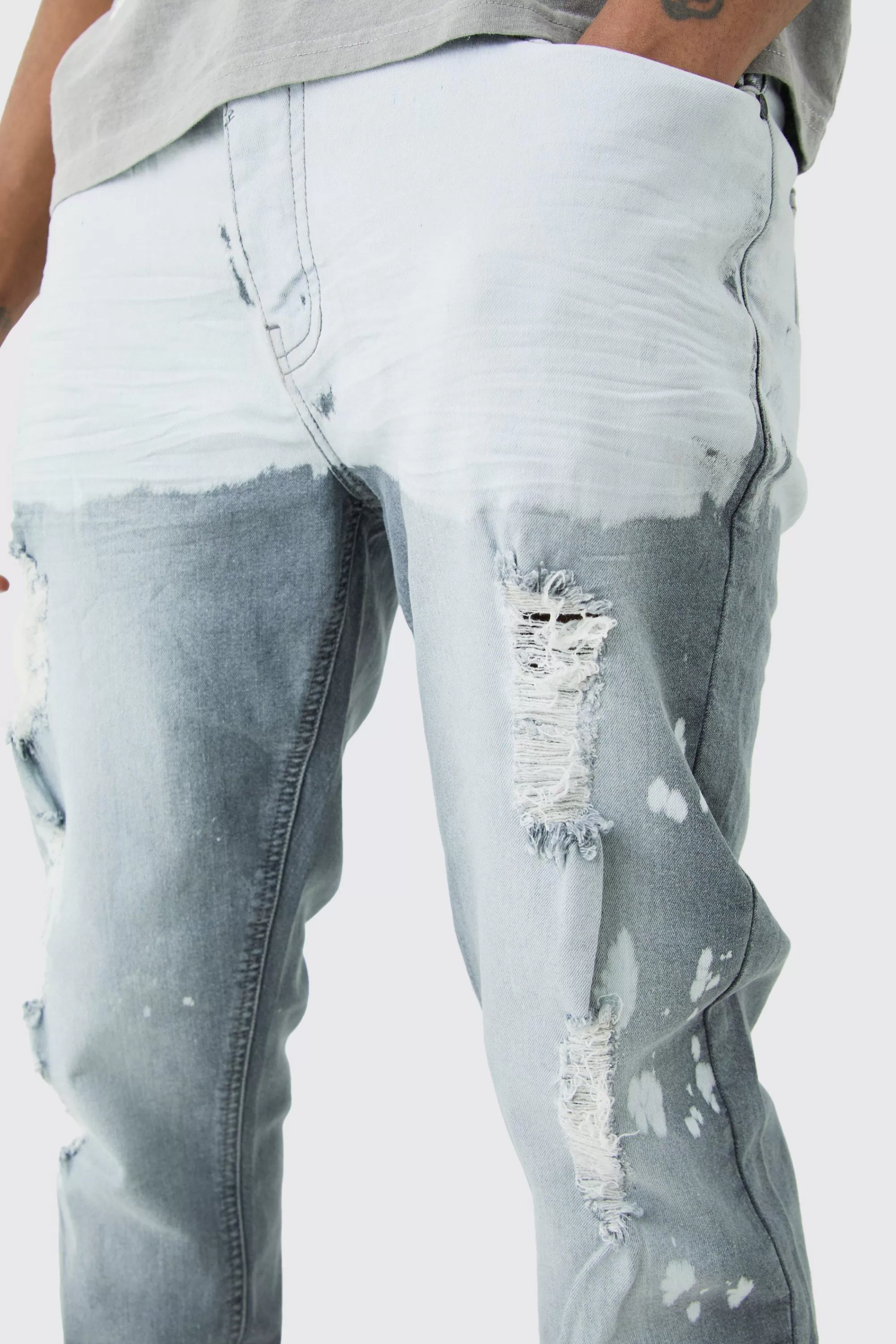 boohooMAN Tall Stretch Skinny Paint Effect Jean | UK